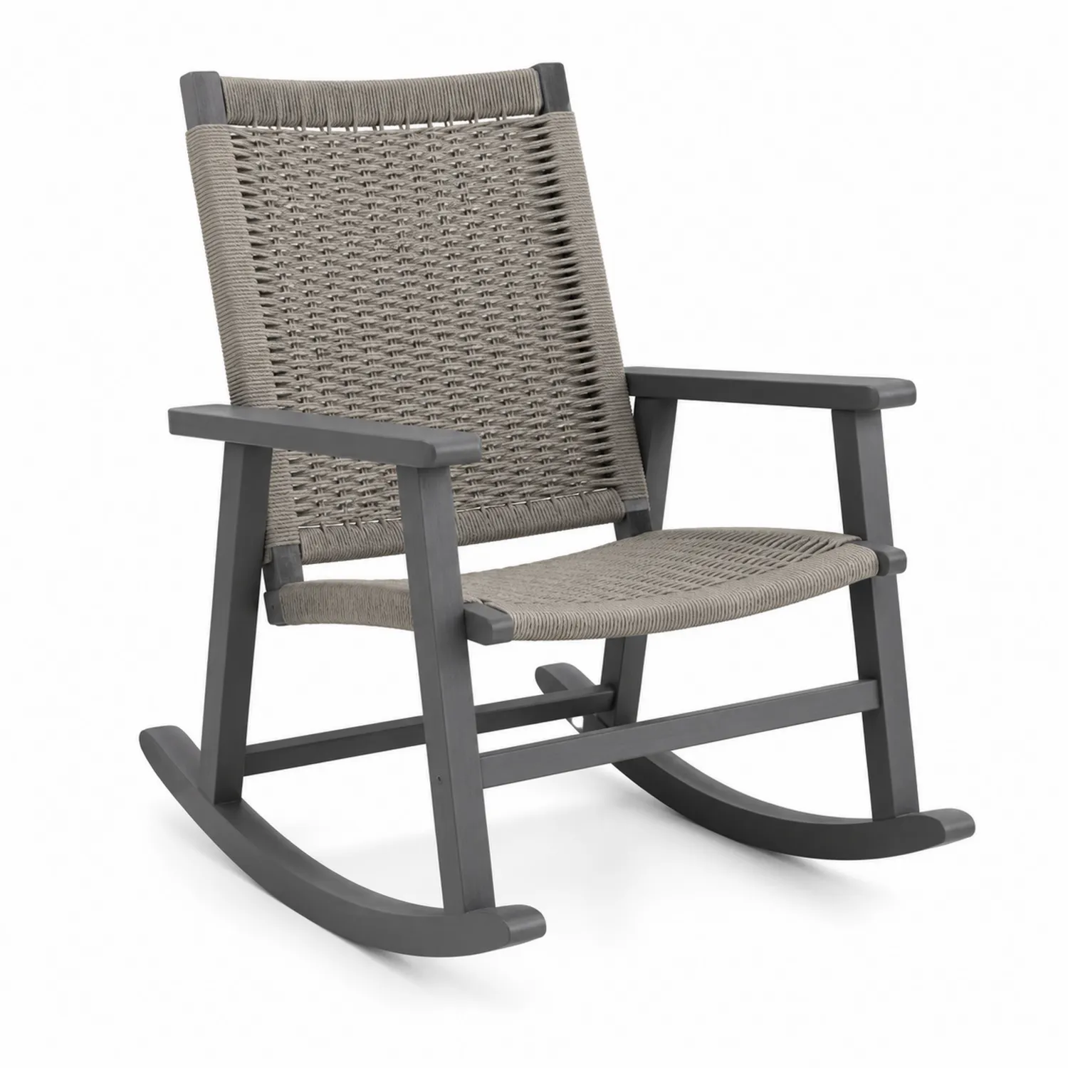 Schaukelstuhl aus Holz und Polyesterseil Grau