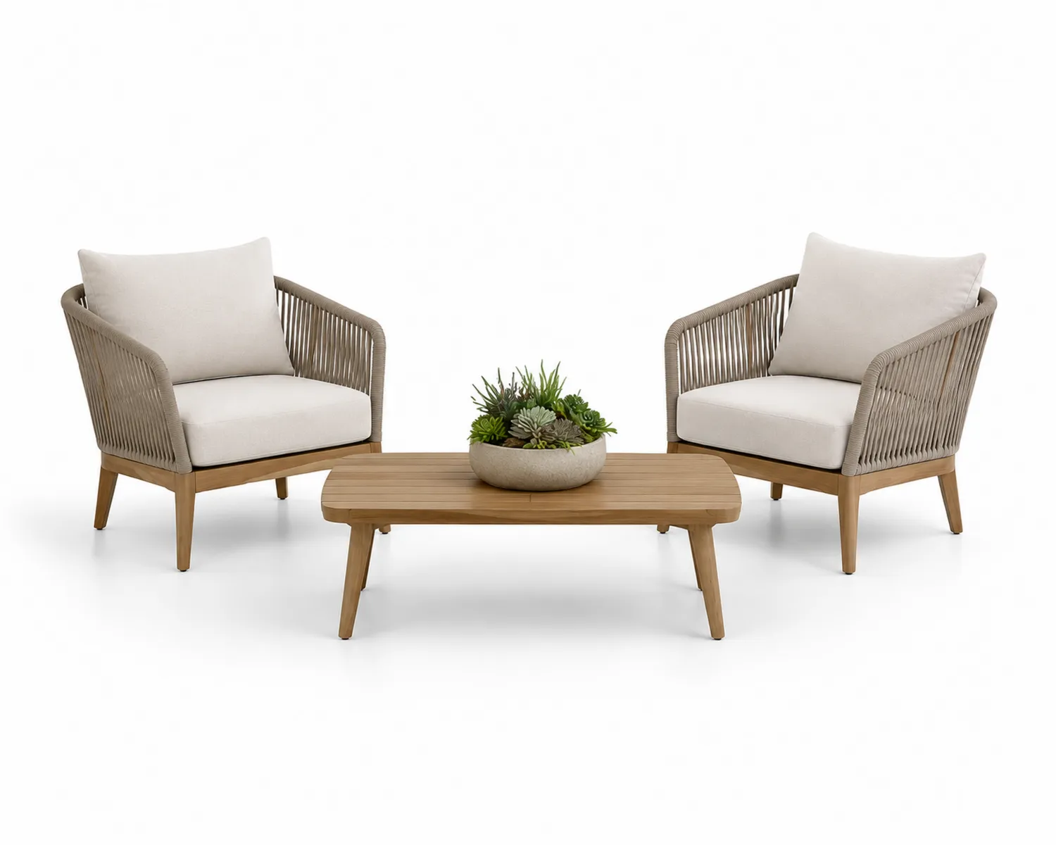 3-teiliges Garten-Lounge-Set aus Rattan, Polyester und Teakholz