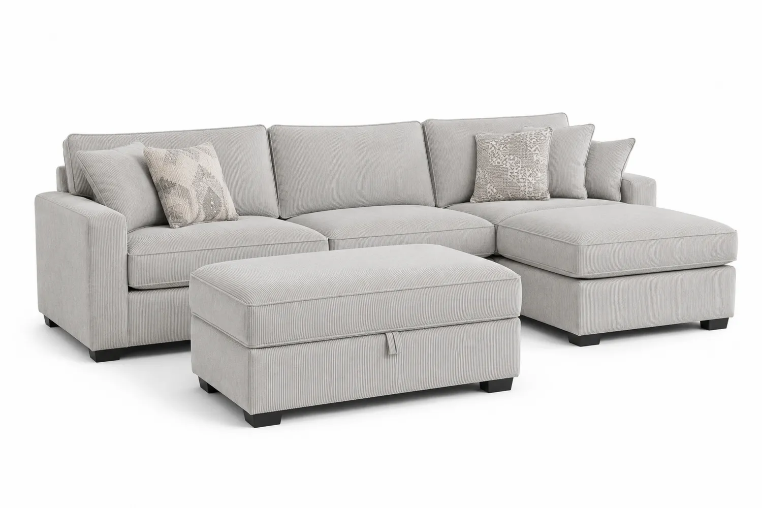 Ecksofa Set mit Hocker in Cordstoff Grau