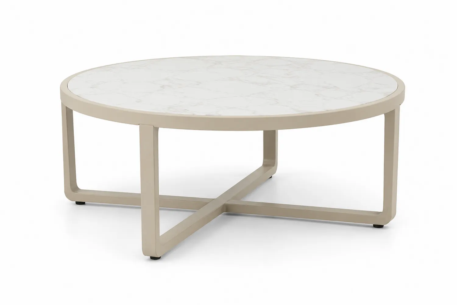 Runder Couchtisch aus Kunstmarmor Weiß Metall 80 cm