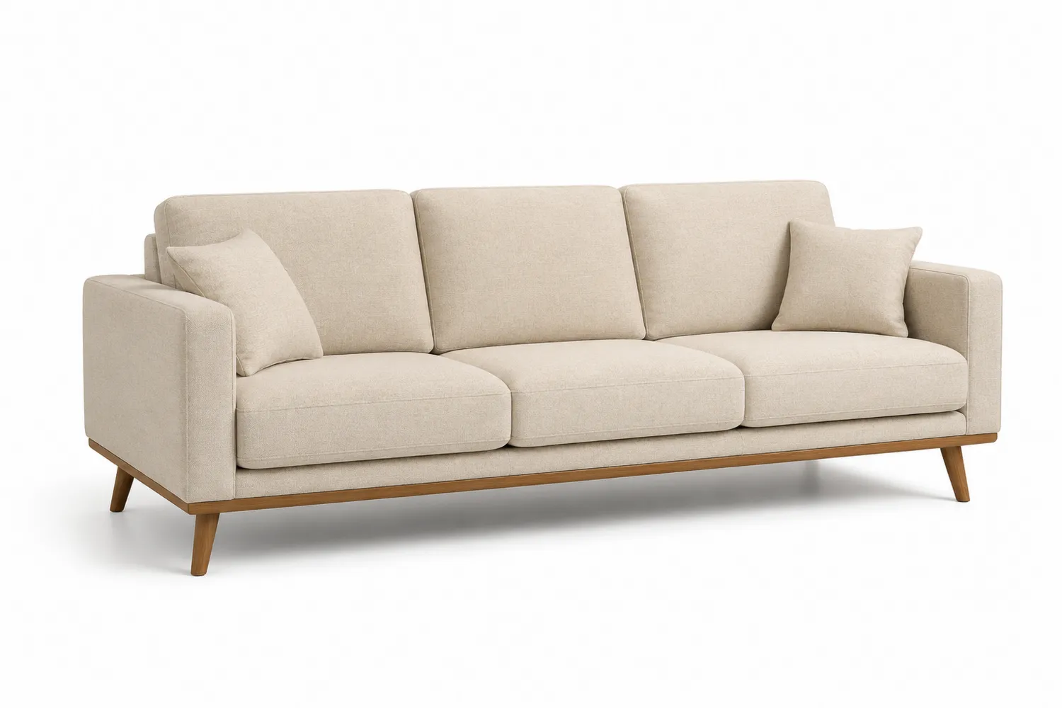 3-Sitzer Sofa Beige Leinen Kiefernholz
