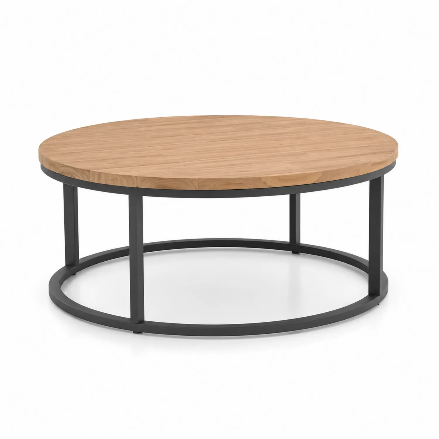 Runder Couchtisch mit Eiche Tischplatte und Metallgestell, Ø90 cm