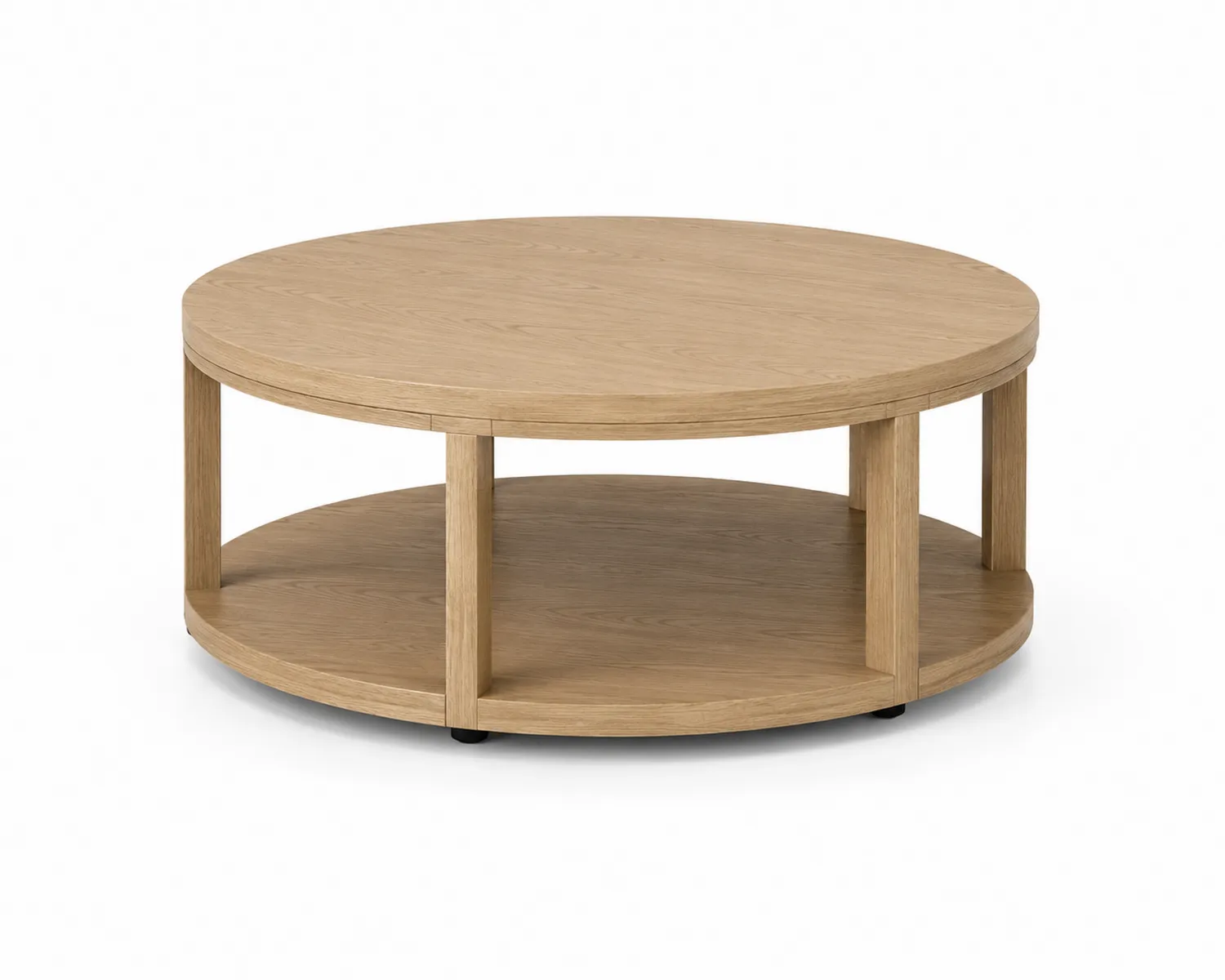 Runder Couchtisch aus Eichenfurnier mit Ablage, Durchmesser 80 cm