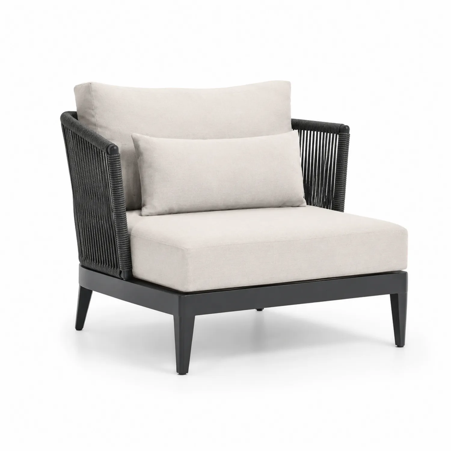 Outdoor-Sessel mit Metall und Seilgeflecht Beige Kissen Schwarzer Rahmen