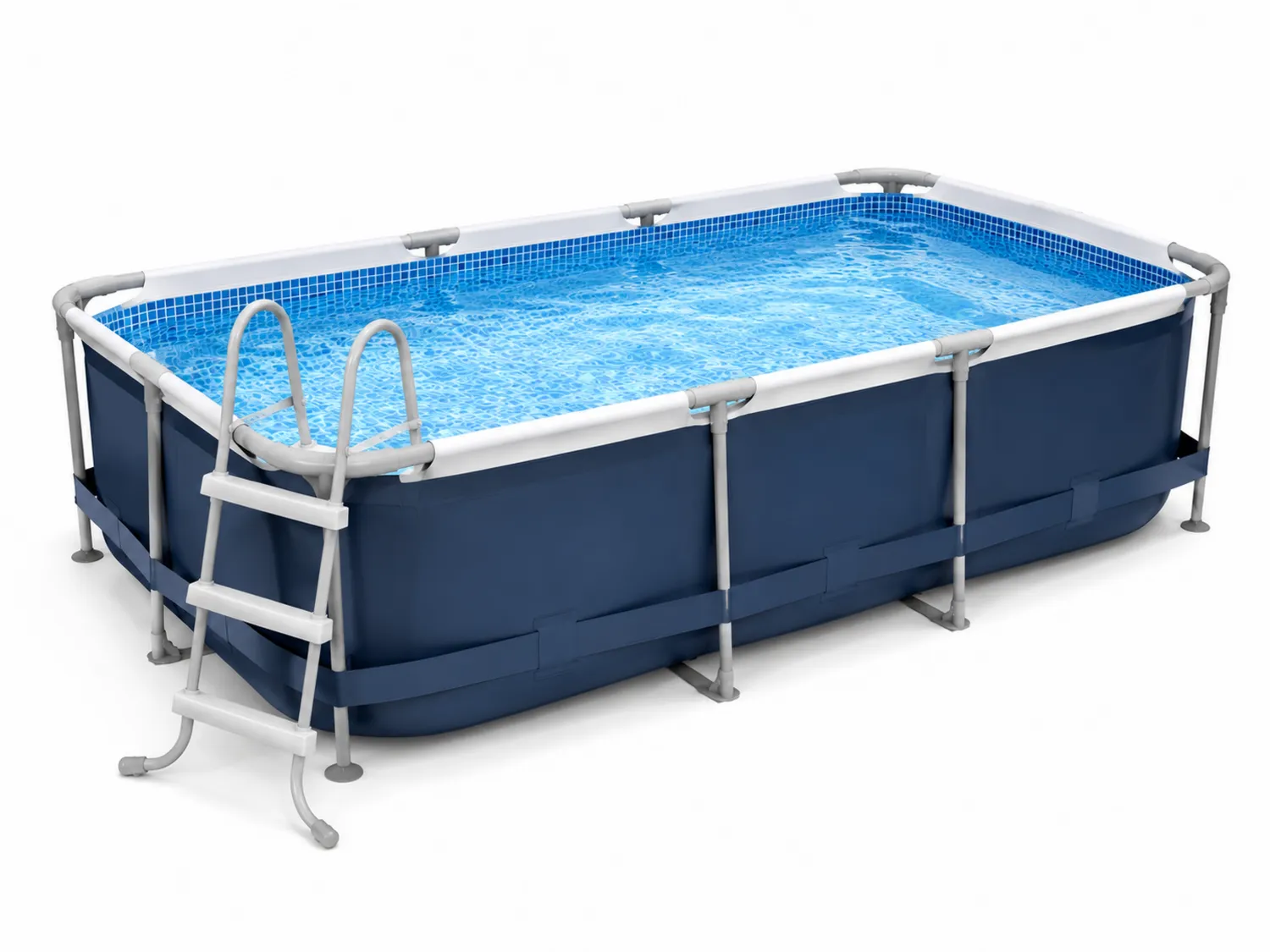 Rechteckiges Schwimmbecken Stahlrahmen PVC Blau 400x200x100 cm mit Leiter