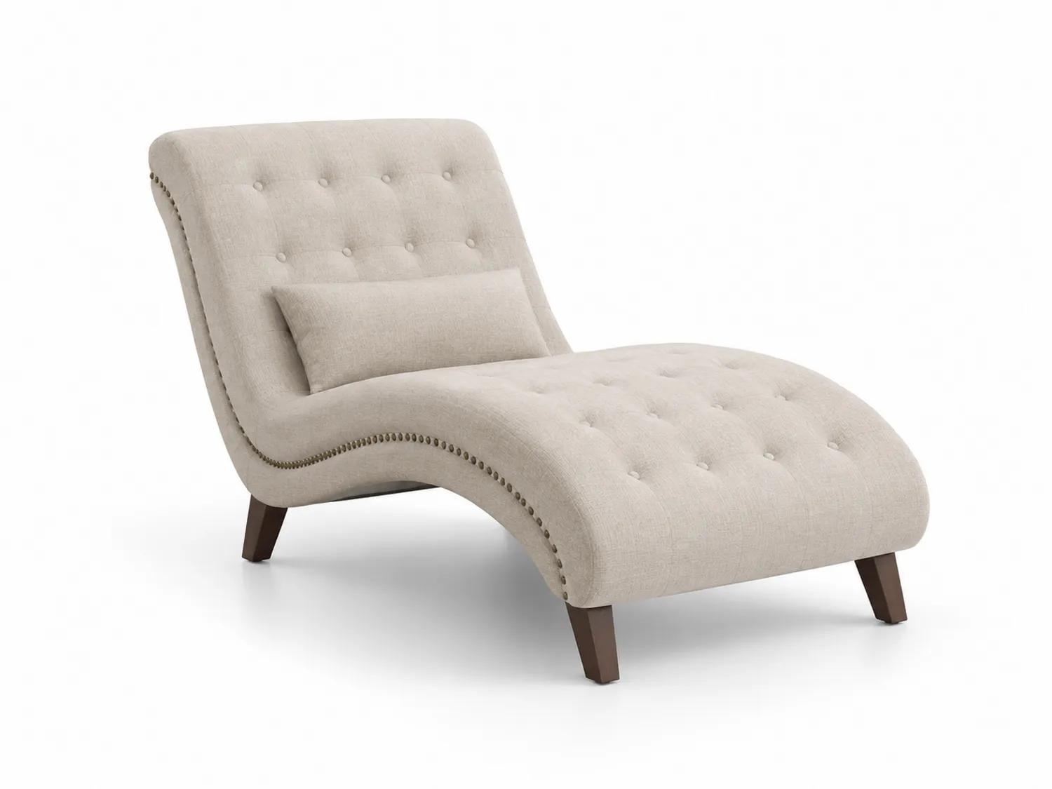 Chaiselongue Beige Leinen Mischgewebe mit Holzbeinen