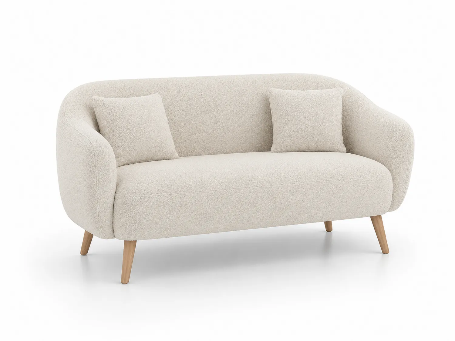 Zweisitzer Sofa Bouclé Beige mit Holzbeinen