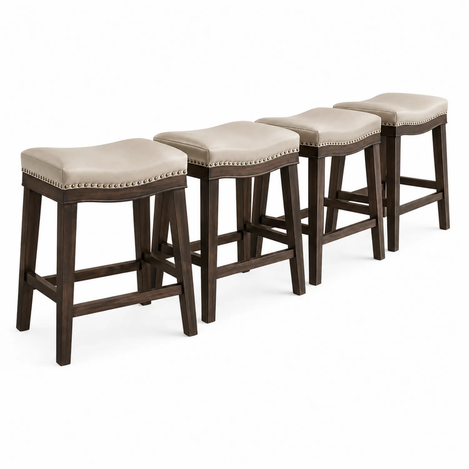 4er-Set Barhocker aus Holz mit Kunstlederbezug Dunkelbraun/Beige
