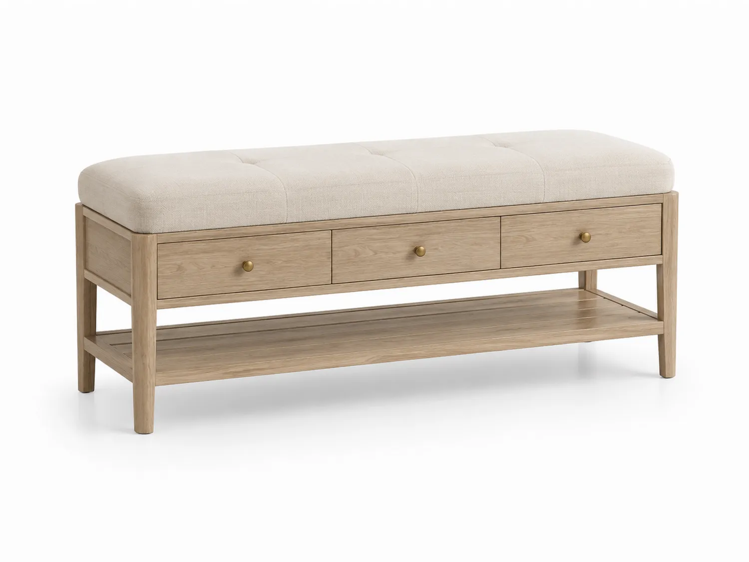 Eichenholz-Sitzbank mit Polyesterpolster Beige 120 cm