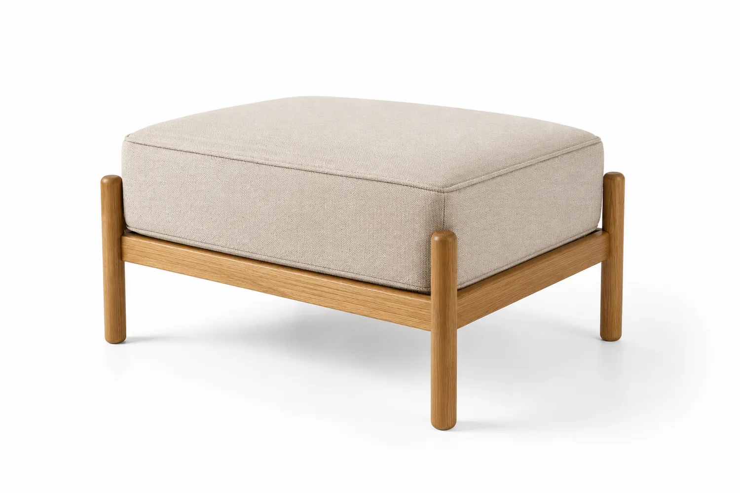Hocker aus Eichenholz und Leinen in Beige
