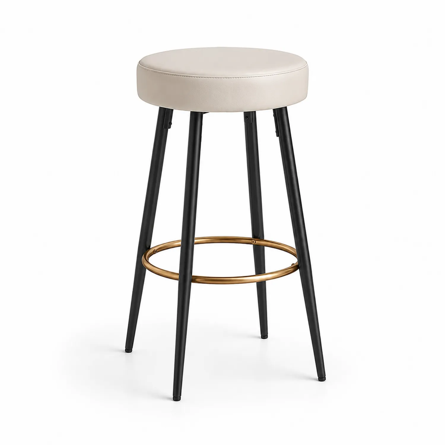 Barhocker Leder Metall Beige