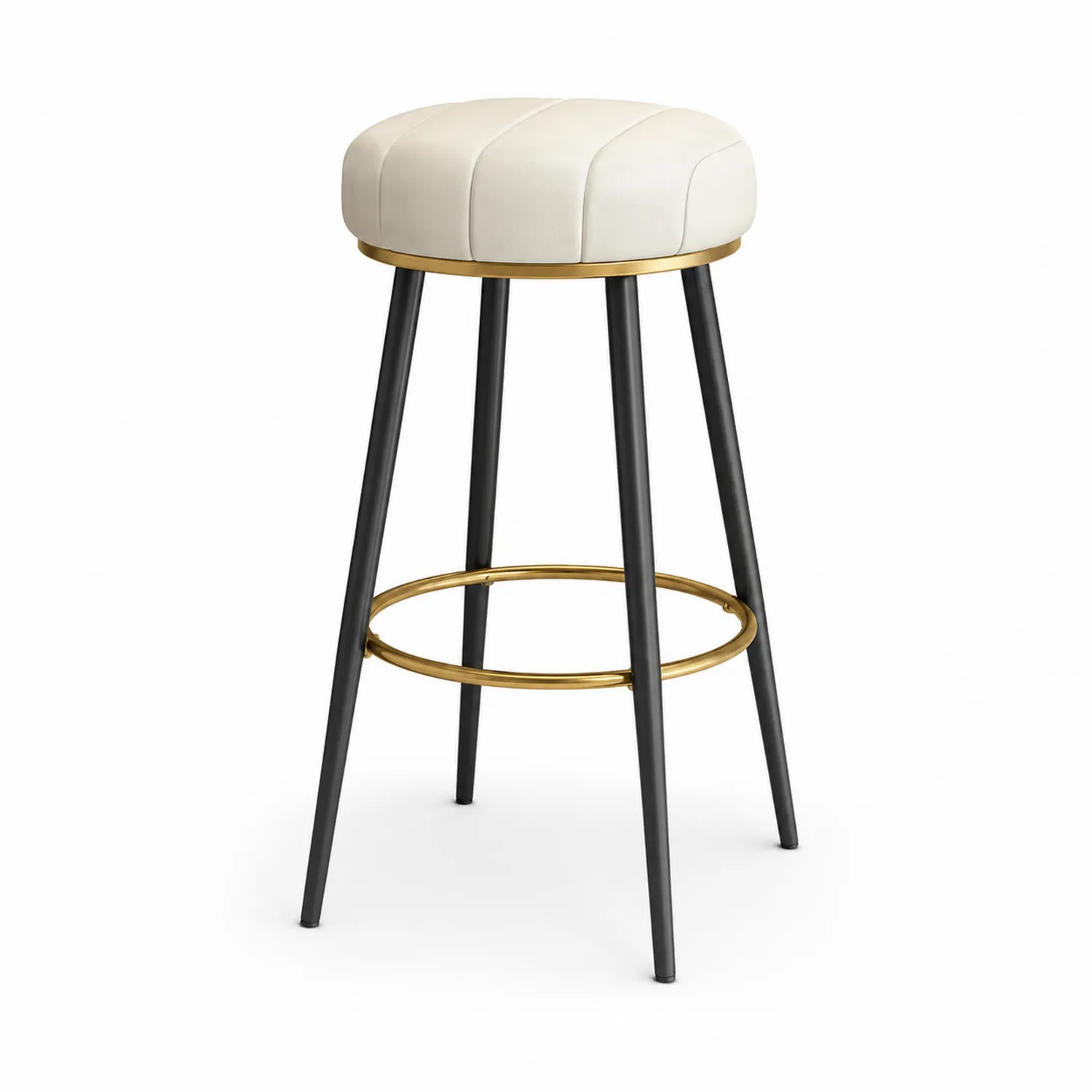Barhocker rund Kunstleder Metall Creme Schwarz Gold 75cm