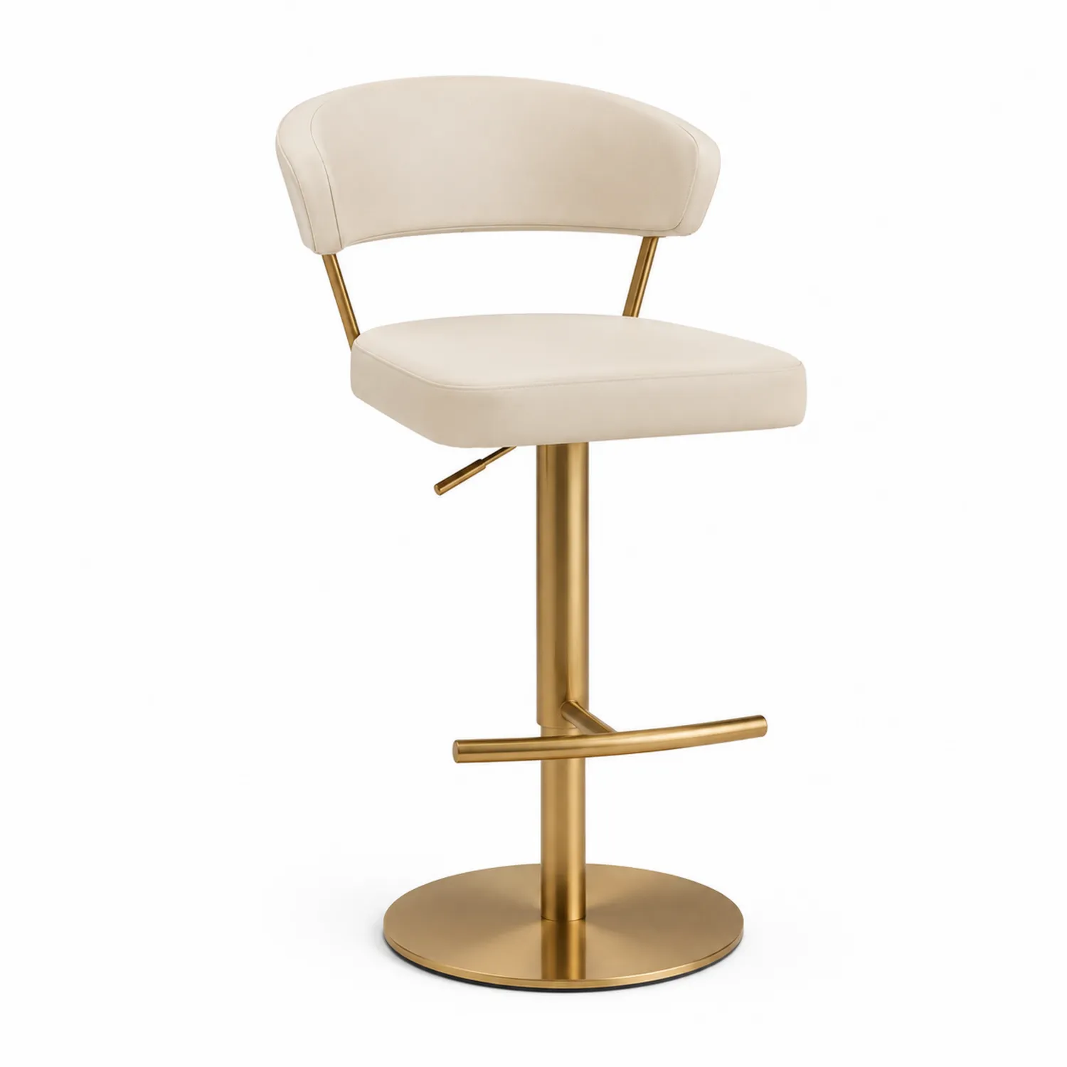 Höhenverstellbarer Barhocker Beige Edelstahl Kunstleder