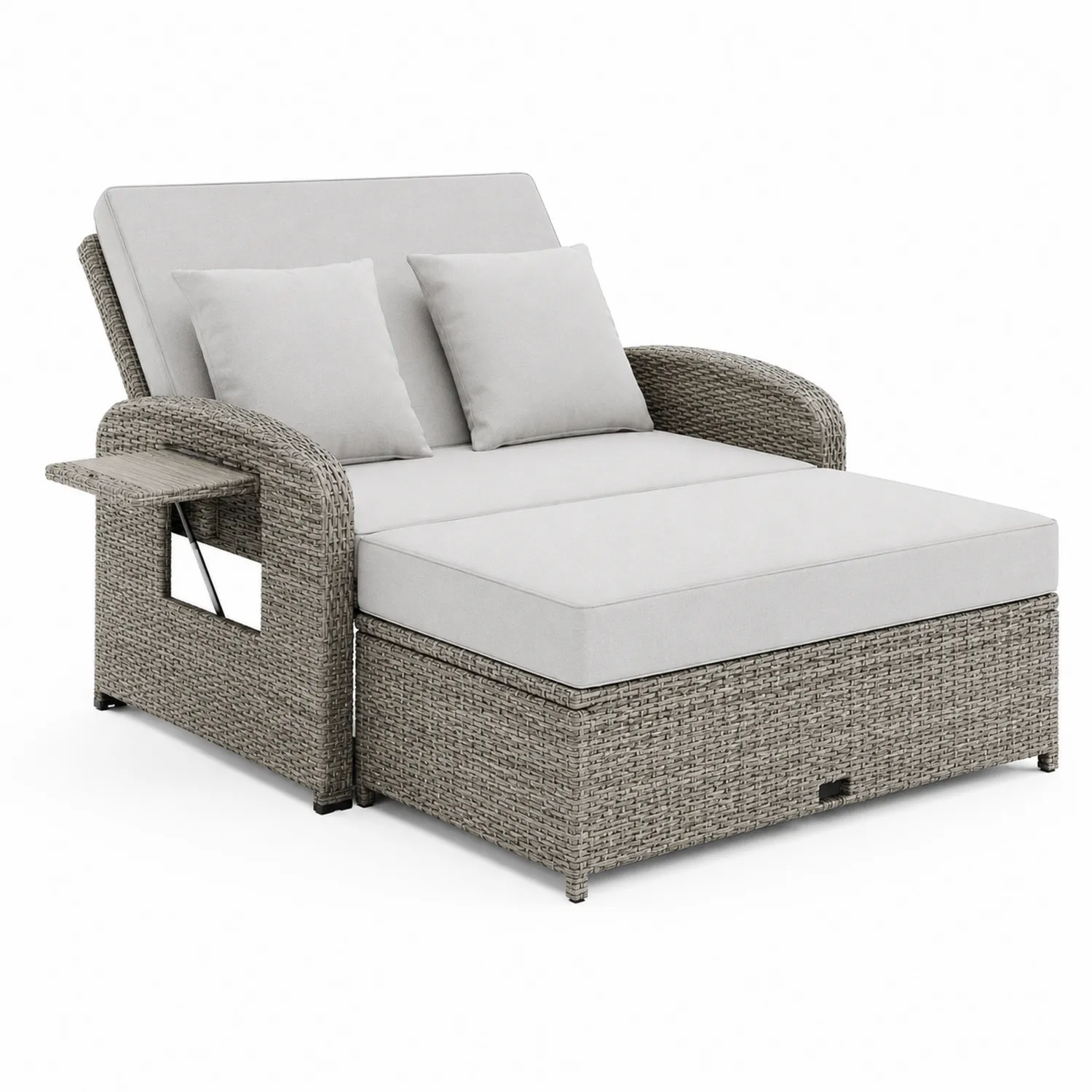 Polyrattan Outdoor-Liegestuhl mit Kissen in Hellgrau
