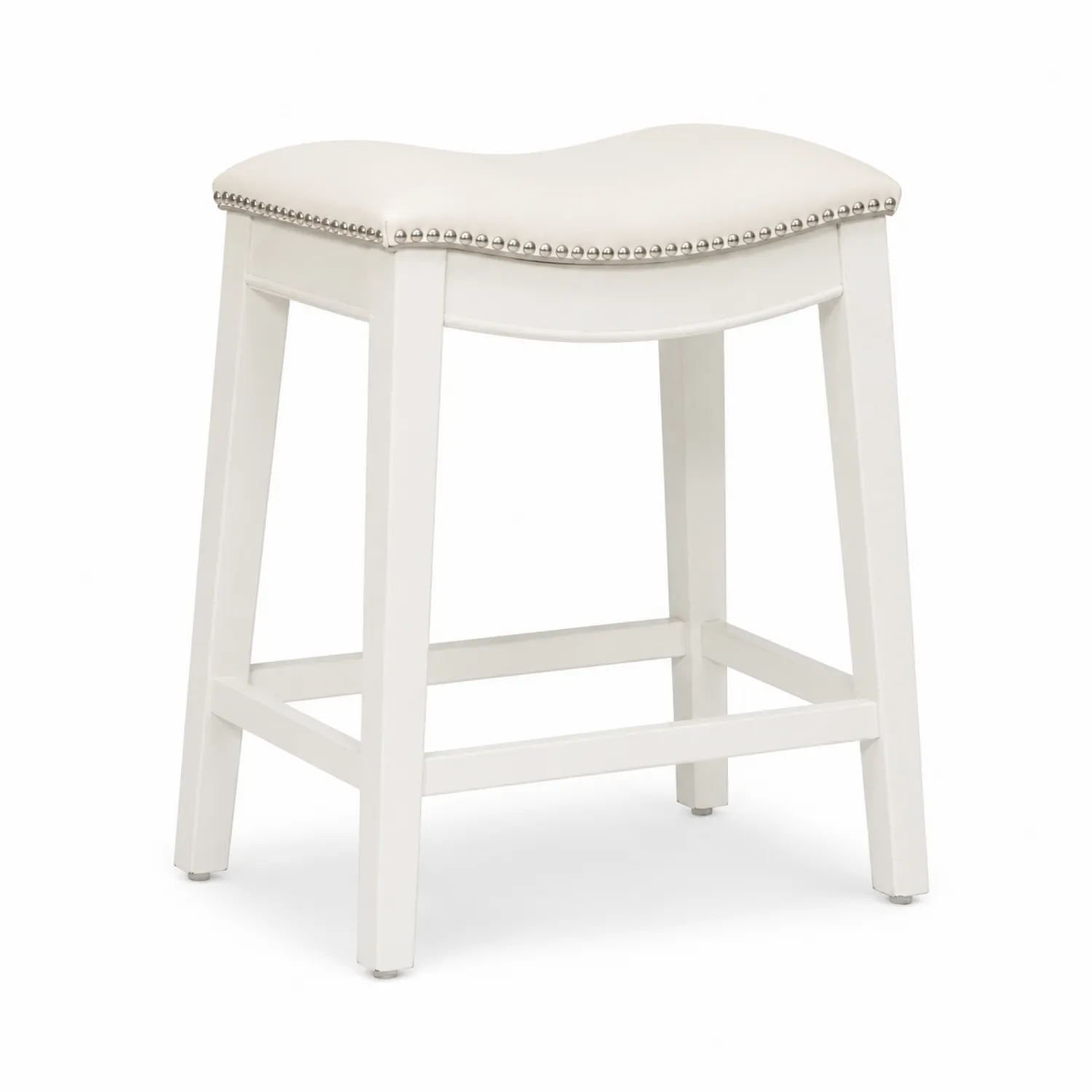 Hocker aus Holz mit PU-Leder-Sitz, Weiß
