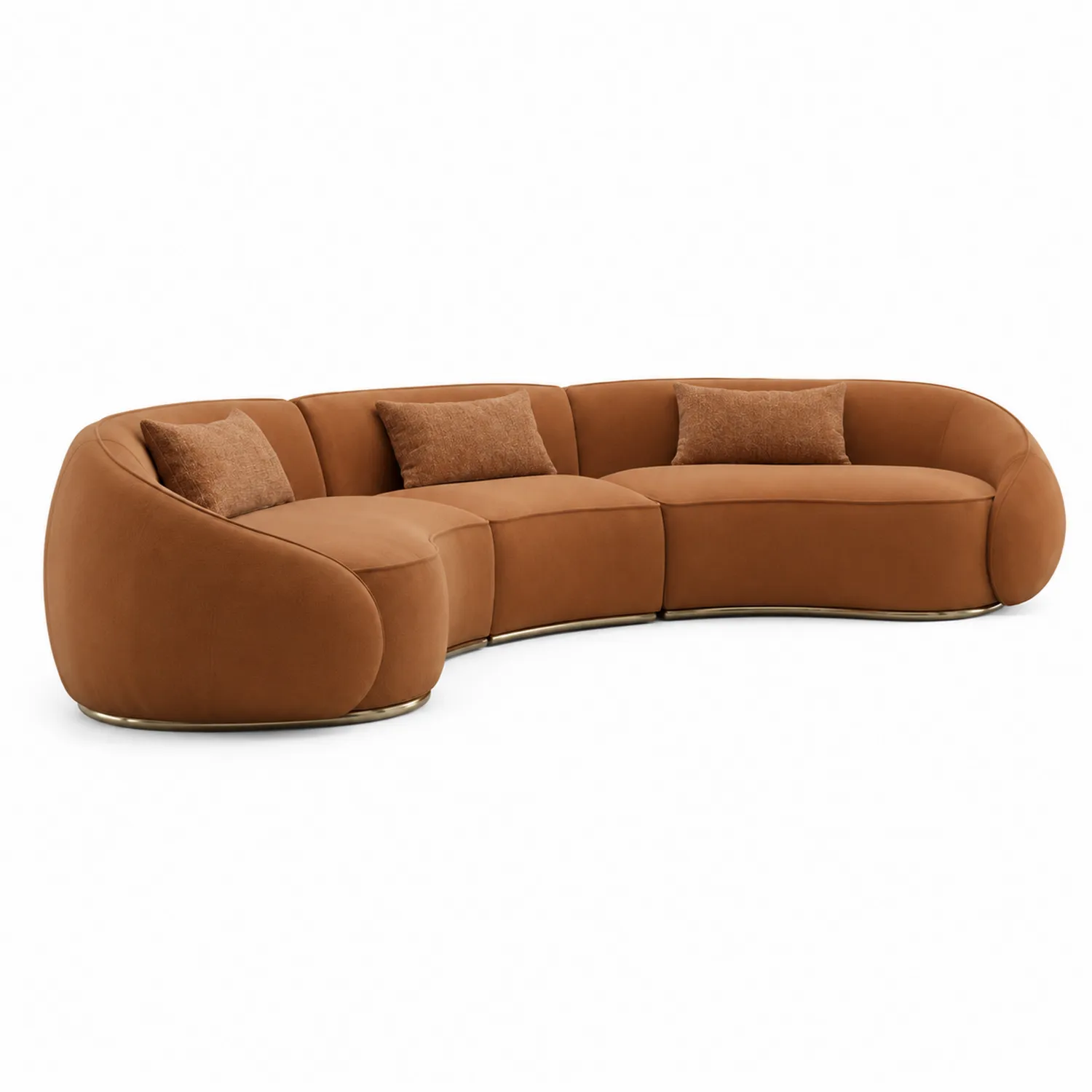 Kurviges Ecksofa aus Mikrofaser Braun mit Kissen
