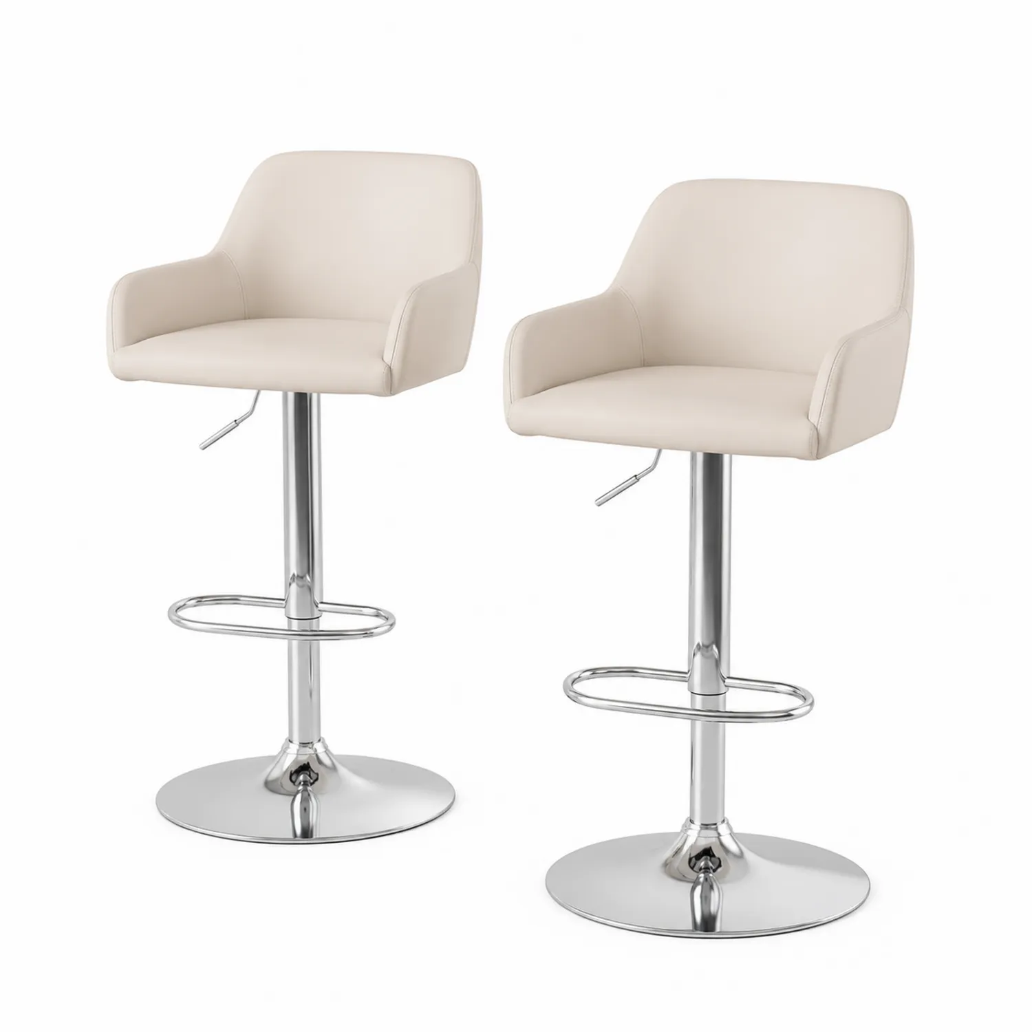 2er Set Barhocker Beige Kunstleder Chrombasis