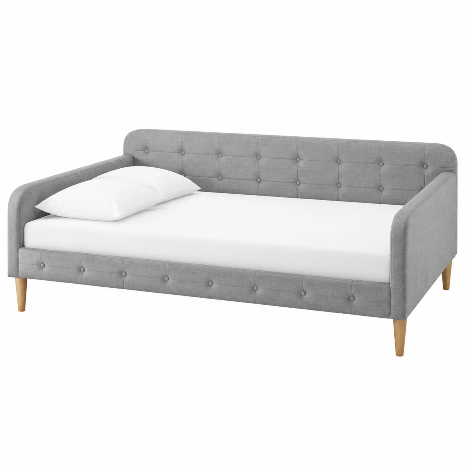 Tagesbett Grau Stoff Massivholzbeine 200cm x 90cm
