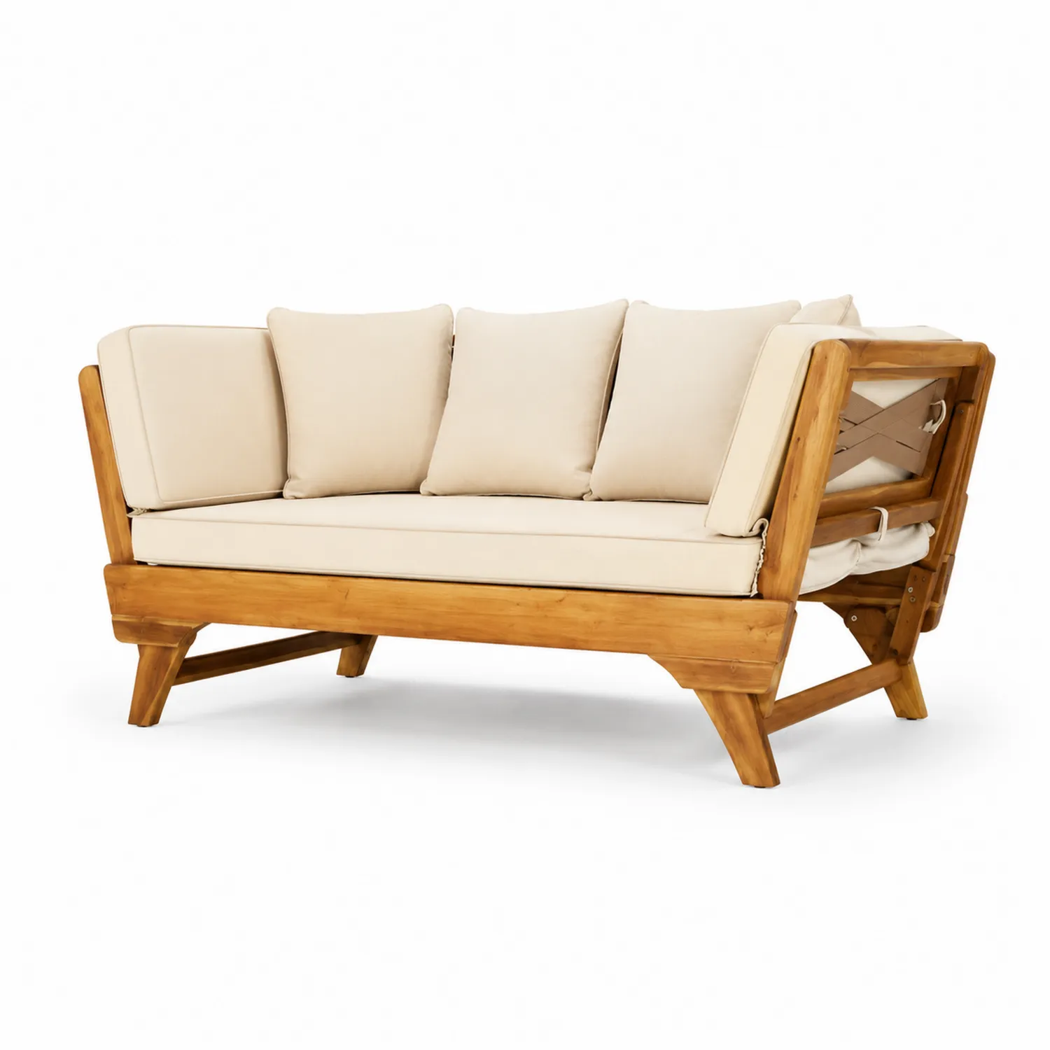 Outdoor-Sofa 2-Sitzer Teakholz Beige Kissen