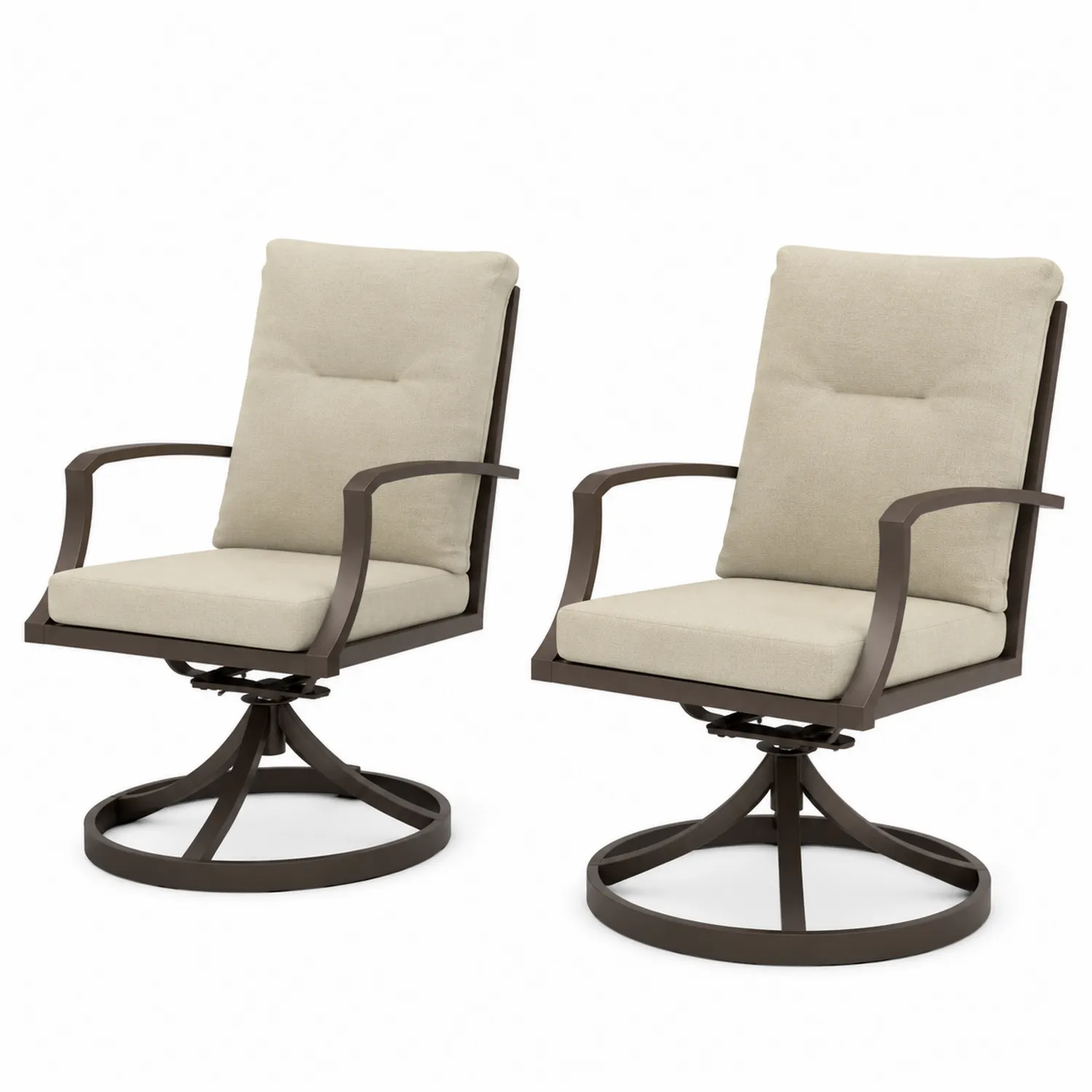 2er Set Metall Drehstuhl mit Polyesterkissen Beige