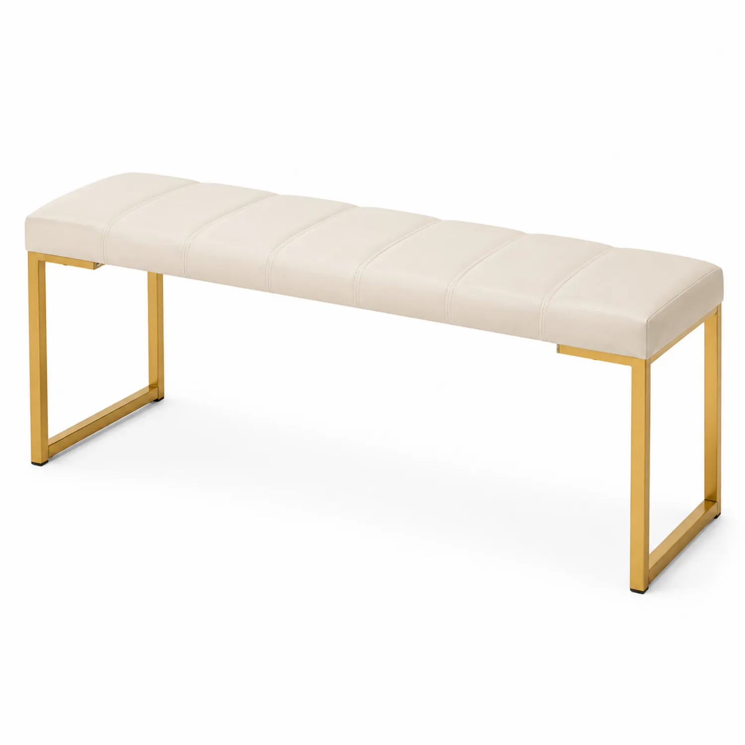 Bank Kunstleder Cremeweiß Metall 120cm