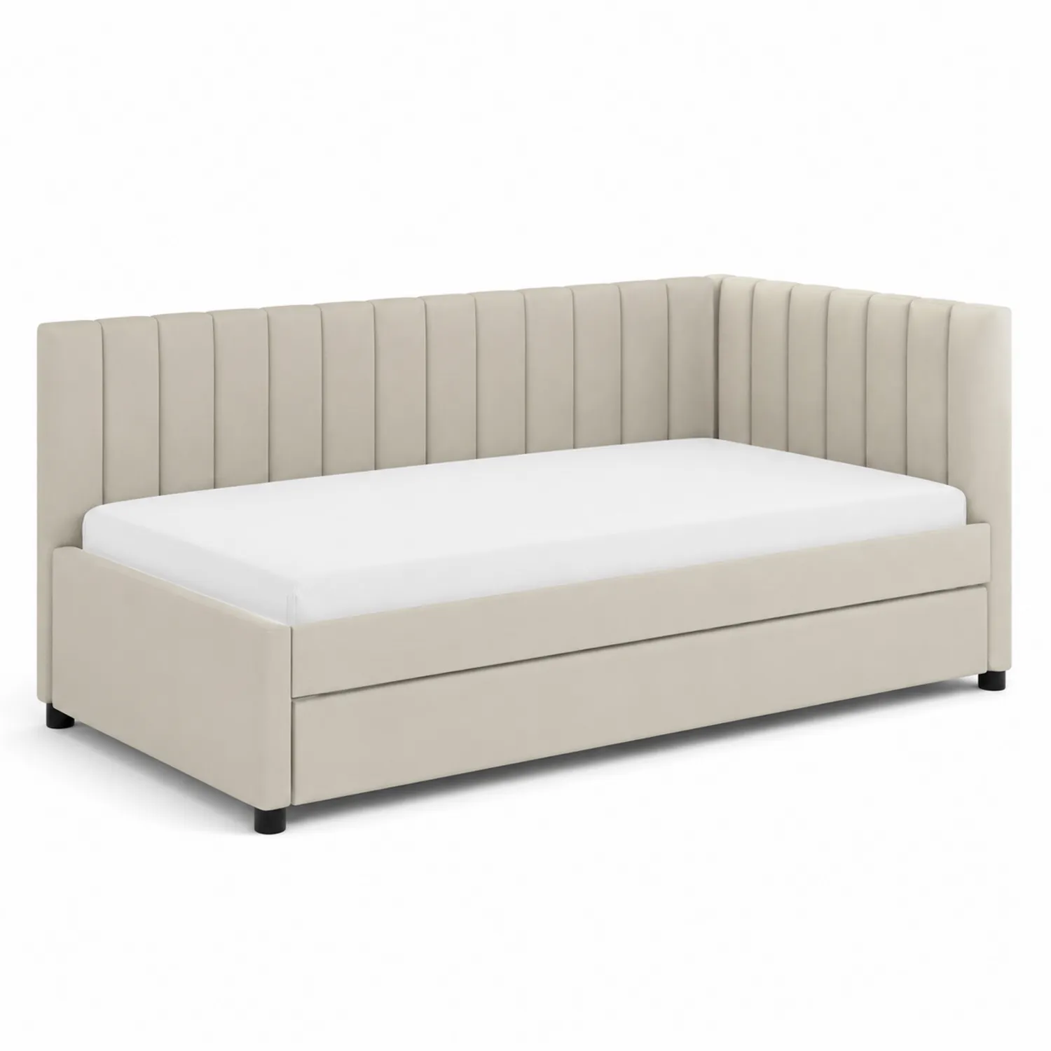 Polster-Tagesbett L-Form Mikrofaser Beige 200x90 cm