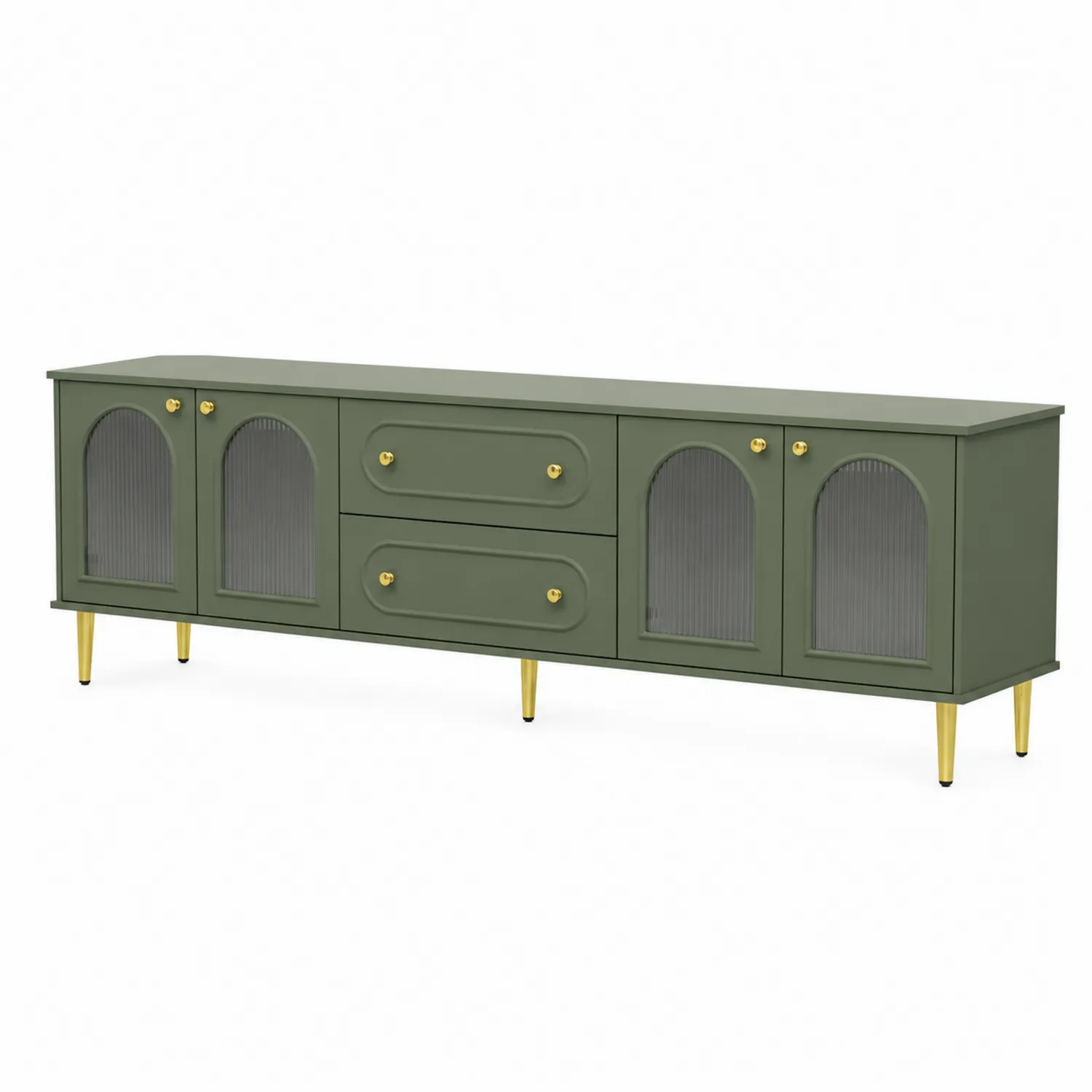 TV-Schrank aus MDF mit geriffeltem Glas in Grün 180x40x60cm