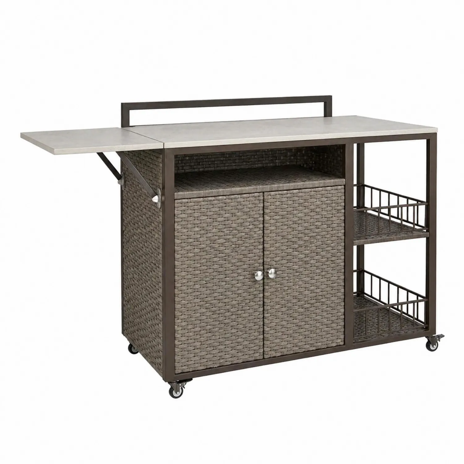 Outdoor-Kücheninsel mit ausziehbarem Tisch Braun Aluminium Polyrattan