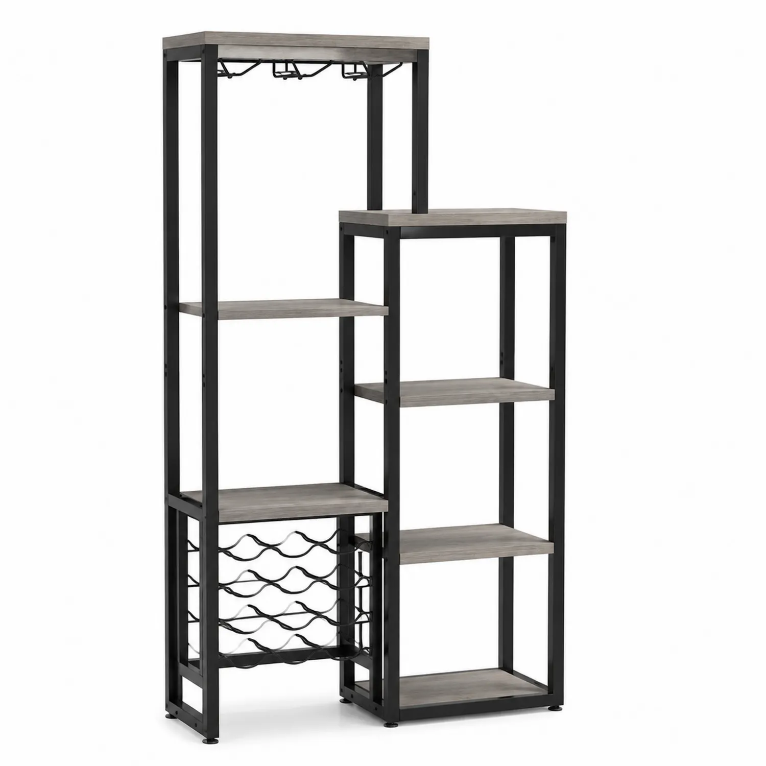 Metall Holzspanplatte Stufenregal mit integrierter Weinablage Schwarz/Grau 180cm