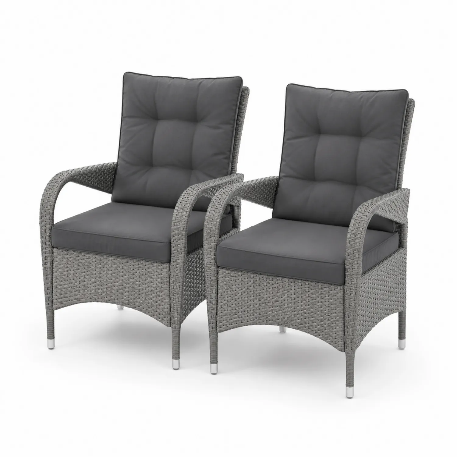2er-Set Gartenstühle mit Armlehnen Grau Polyrattan und Polyesterkissen
