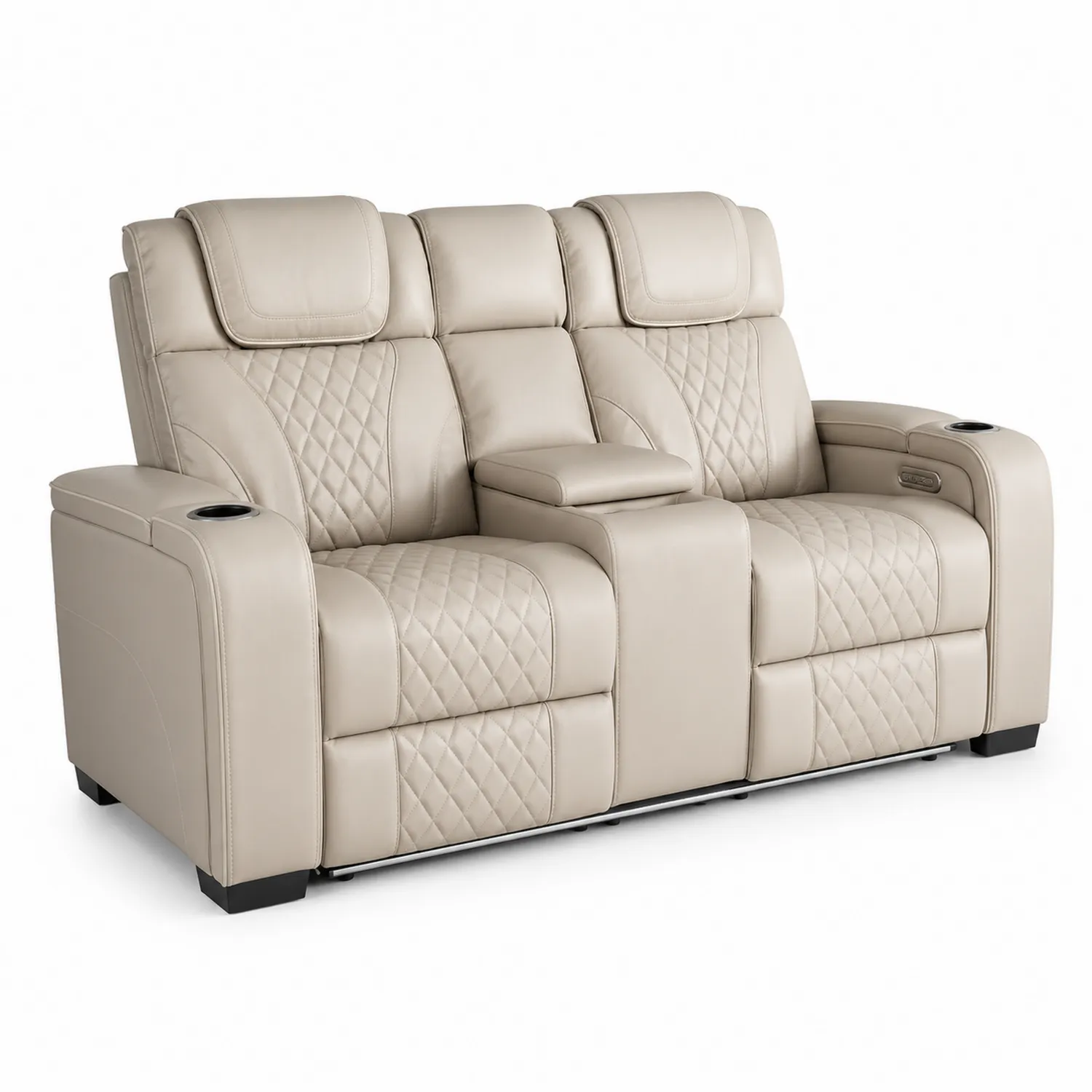 Zweisitzer Heimkino-Sofa Kunstleder Beige mit Getränkehalter