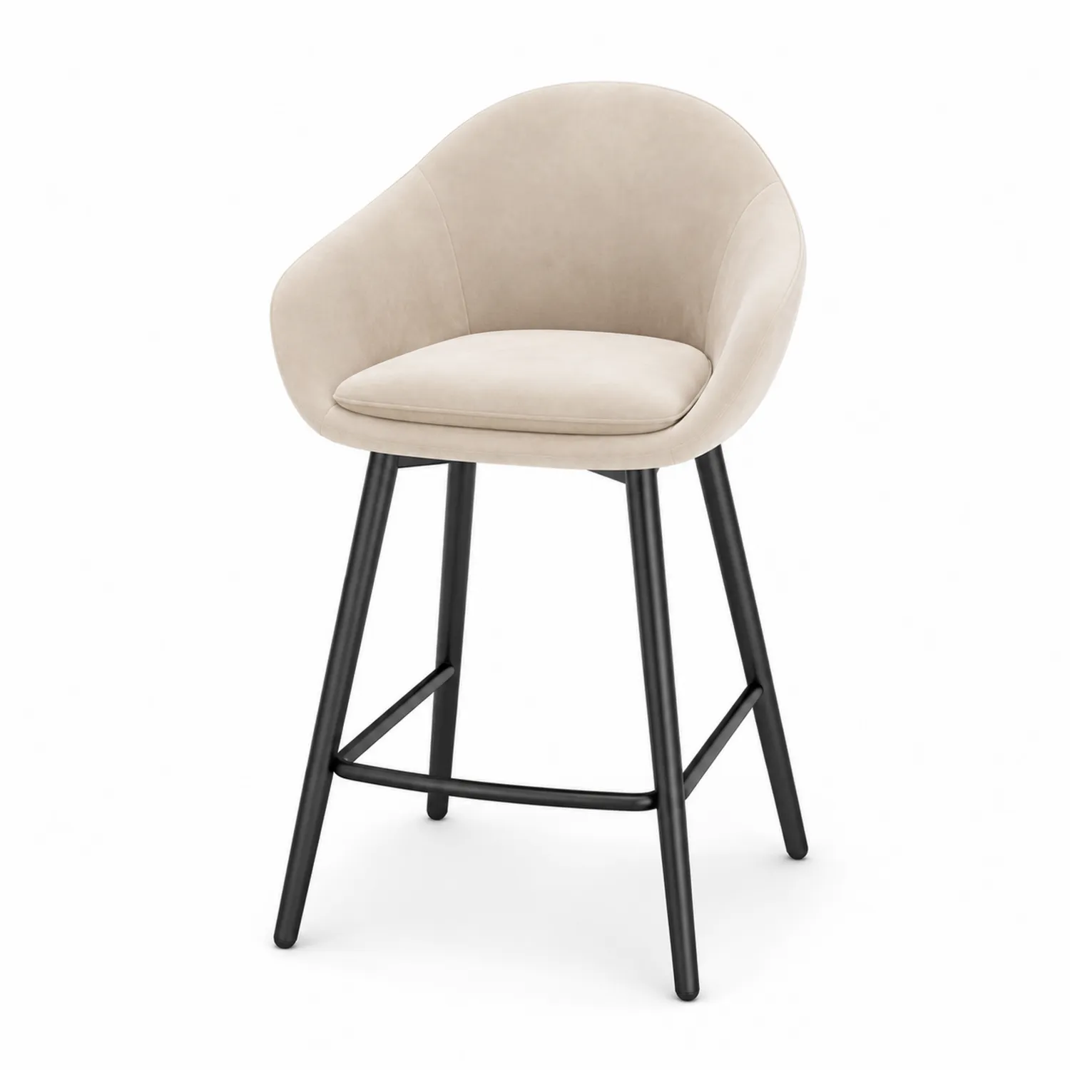 Barhocker Samt Beige mit Metallbeinen