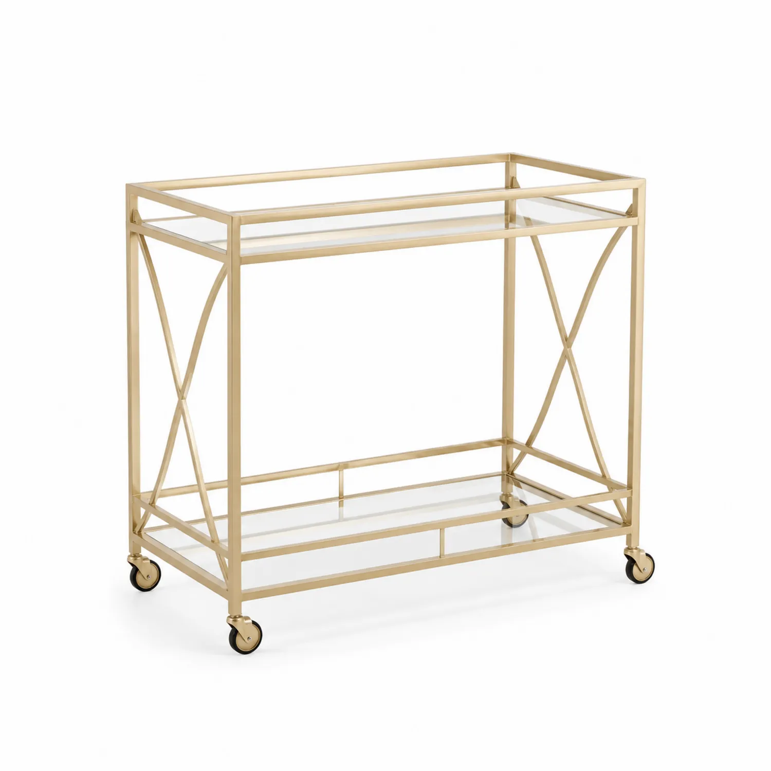 Metall-Servierwagen Gold mit Glasböden