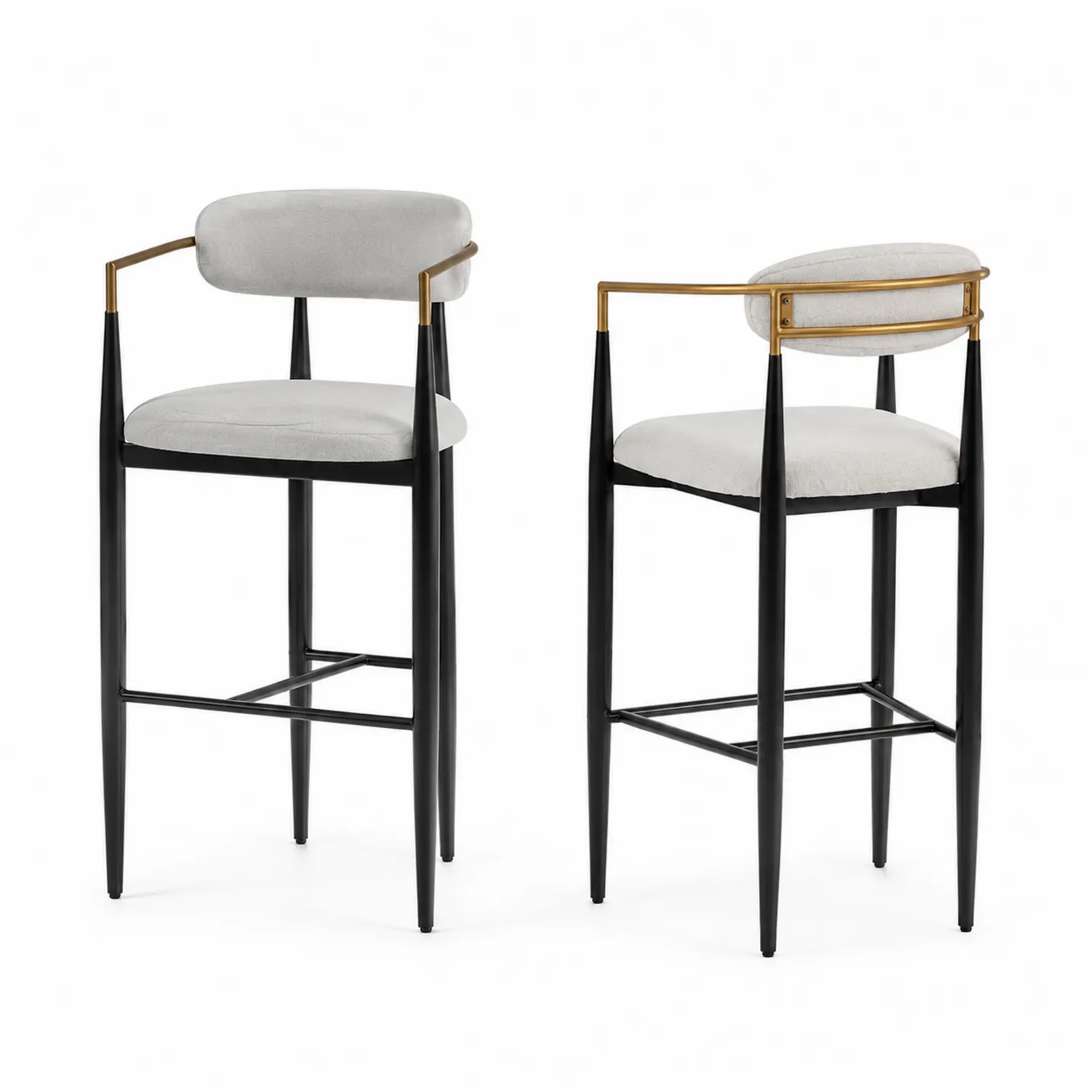 Barhocker Set aus Stoff mit Metallrahmen in Grau, Schwarz und Messing