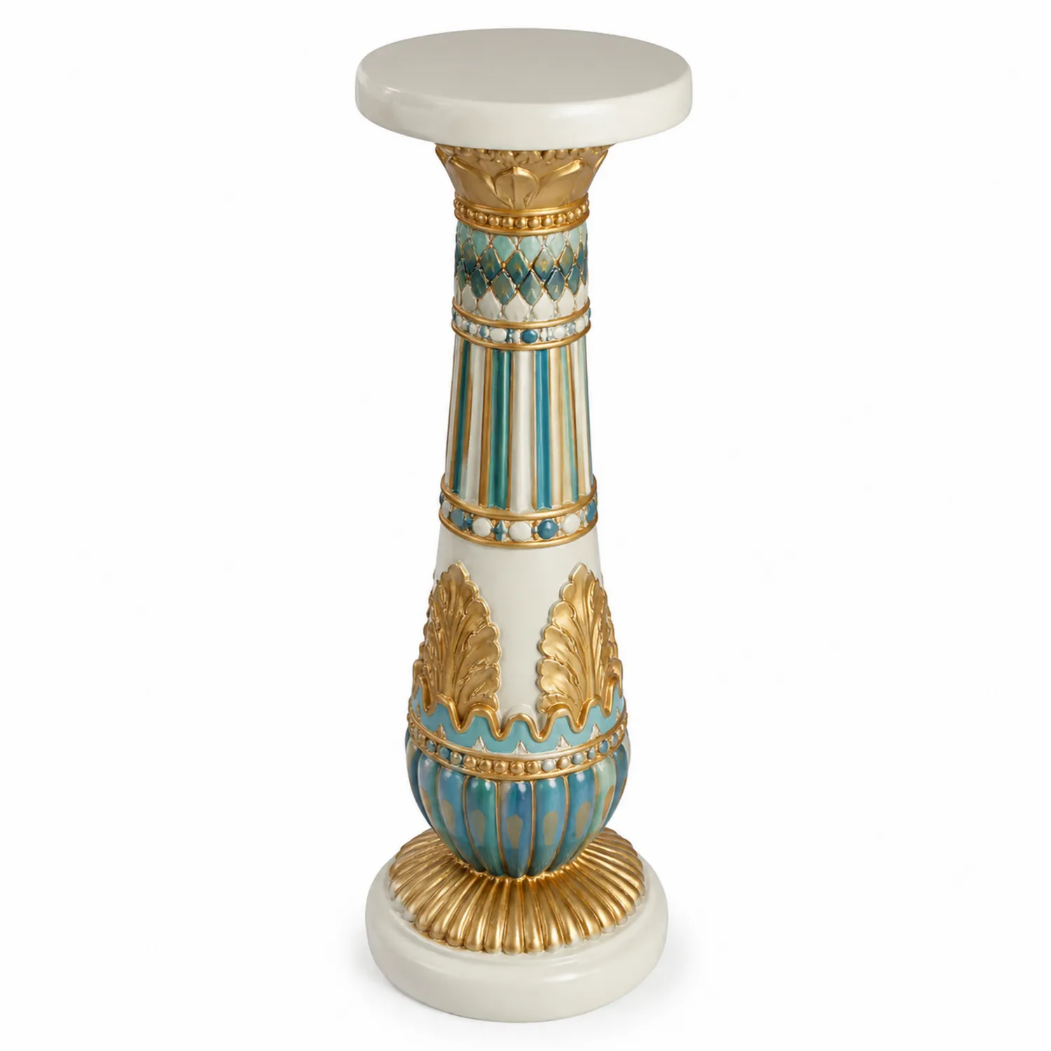 Keramik Pflanzenständer Rund Grün/Gold Höhe 70 cm