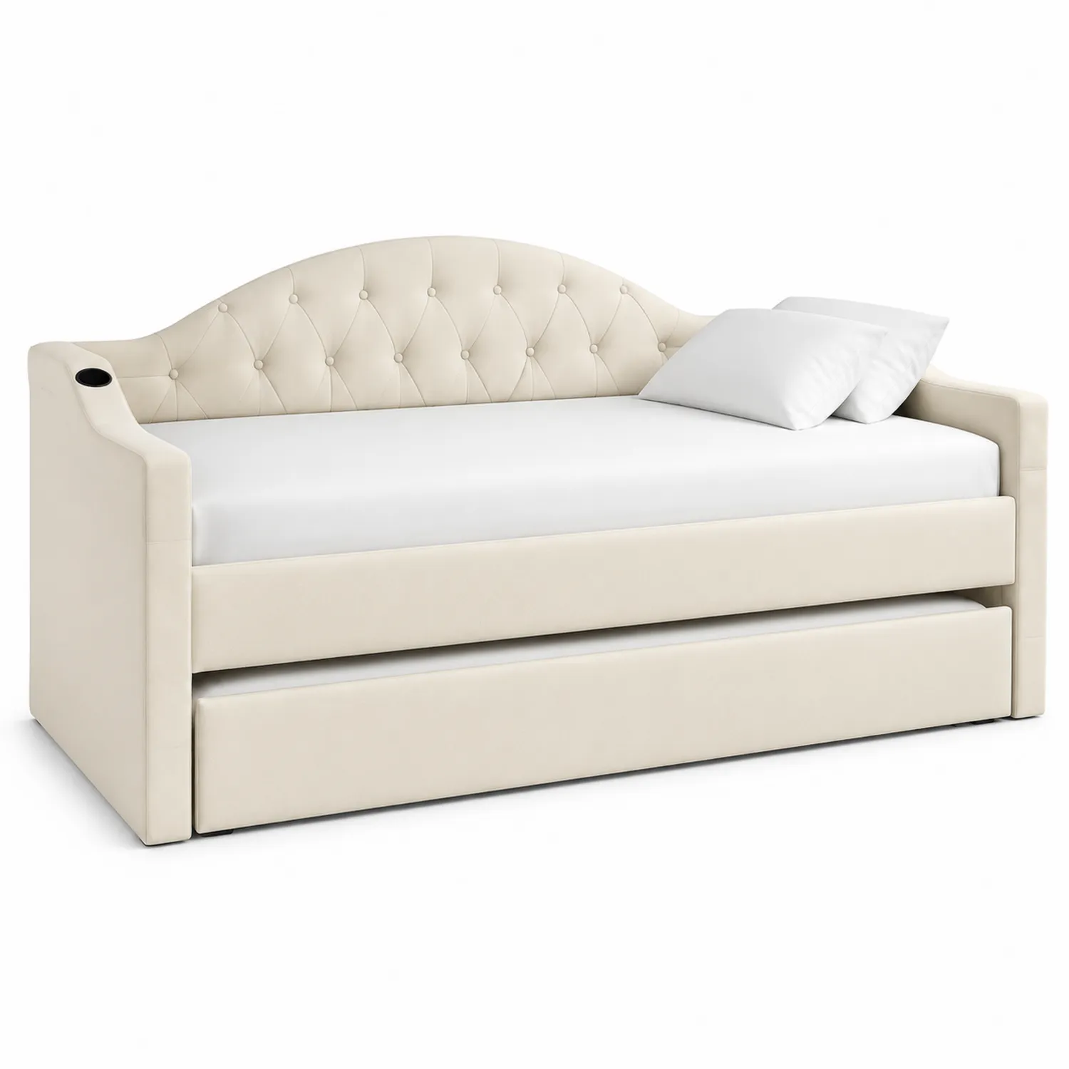 Tagesbett mit Ausziehbett Kunstleder Beige 200x90 cm