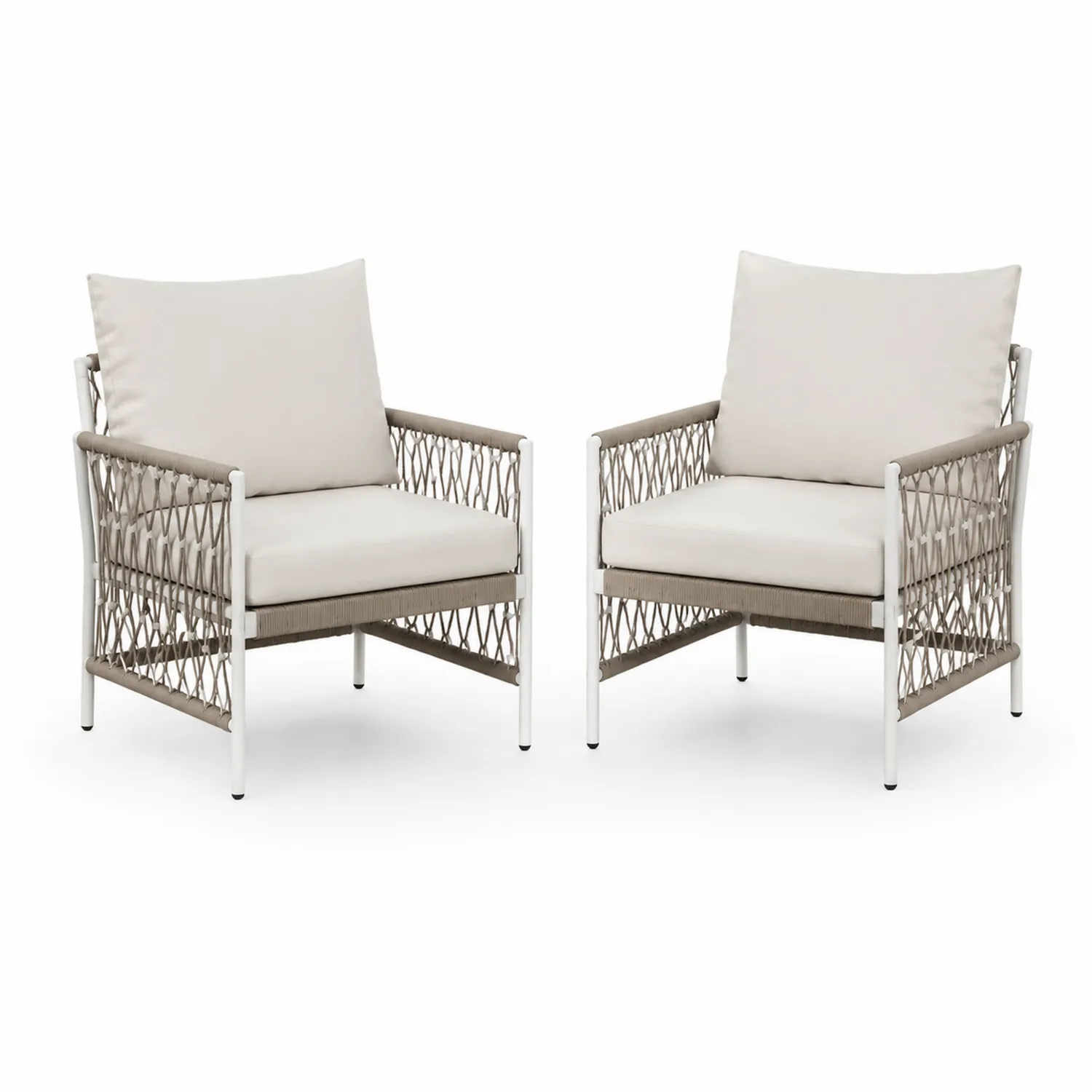 2er Set Gartensessel Aluminium Seil Beige
