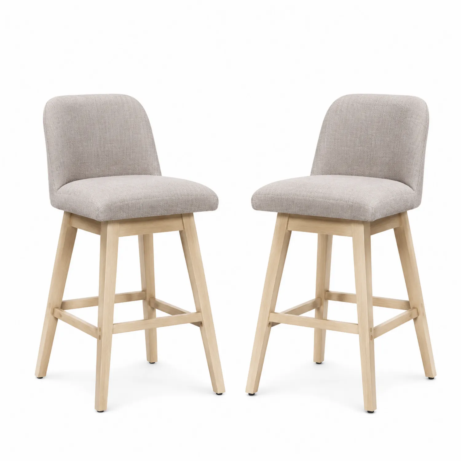 2-Stück Barhocker-Set Stoff Eichenholz Beige