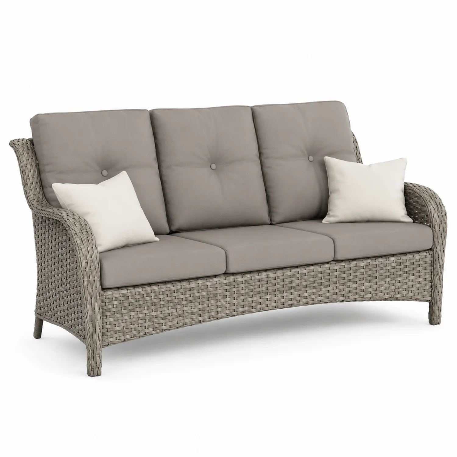 3-Sitzer Sofa aus Polyrattan mit Polyesterkissen Grau/Beige