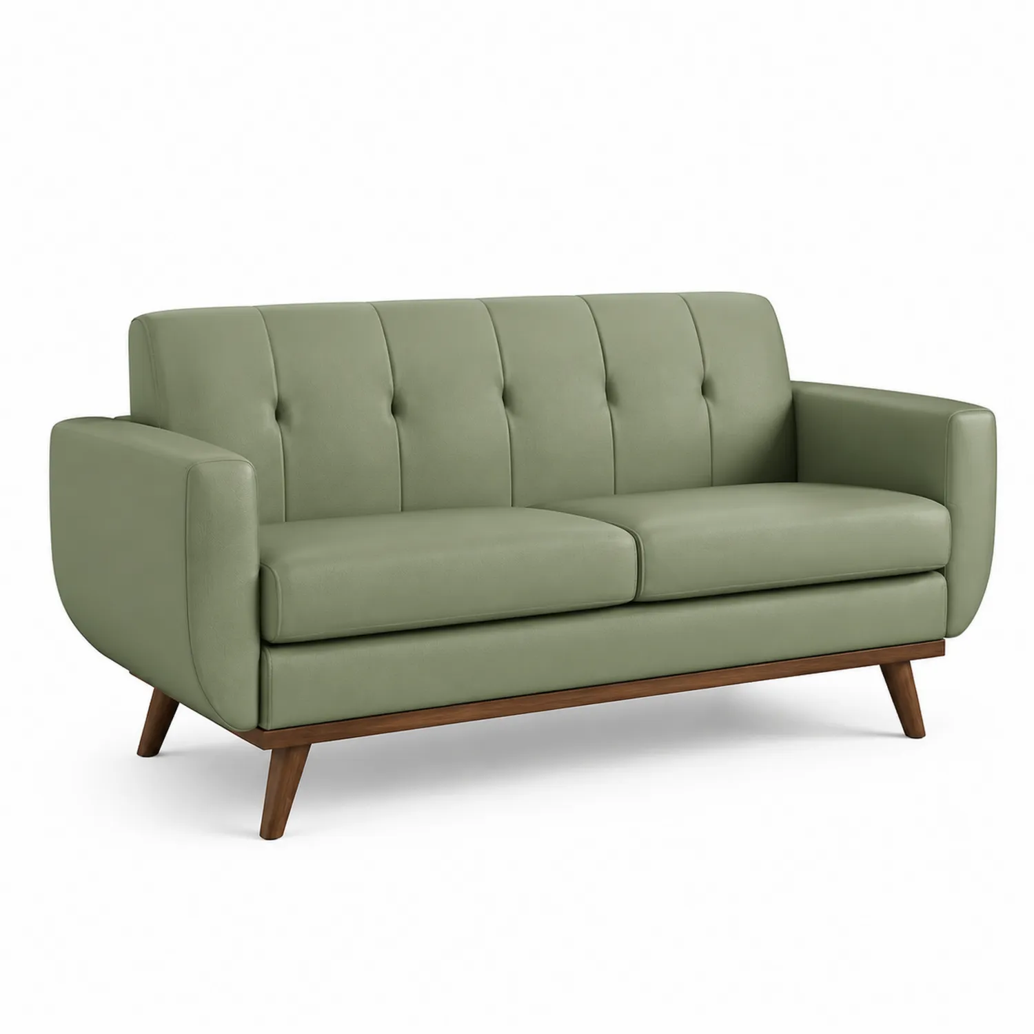 2-Sitzer Sofa Leder Olivgrün mit Holzbeinen