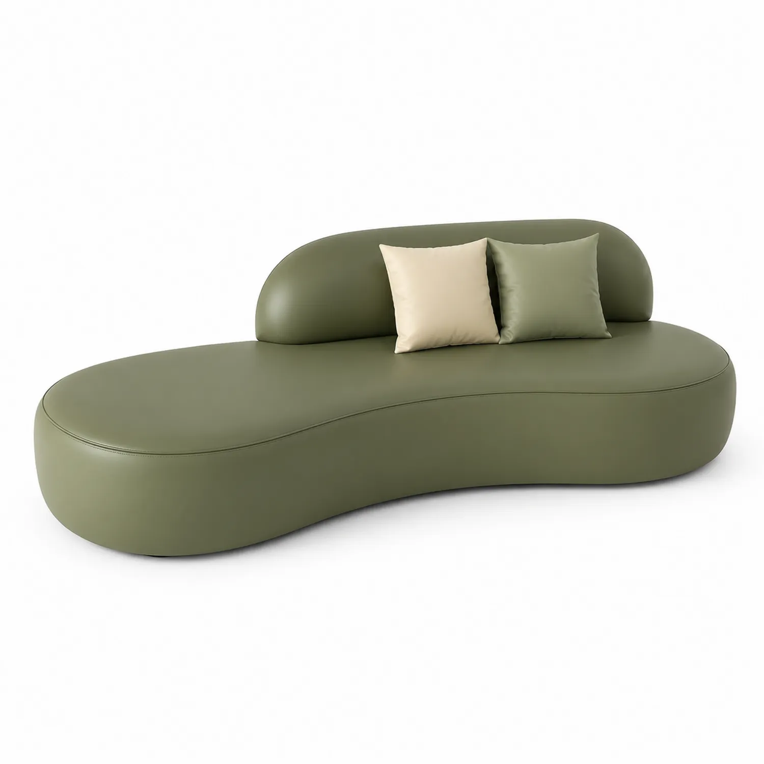 Grünes geschwungenes Sofa aus PU-Leder mit Kissen