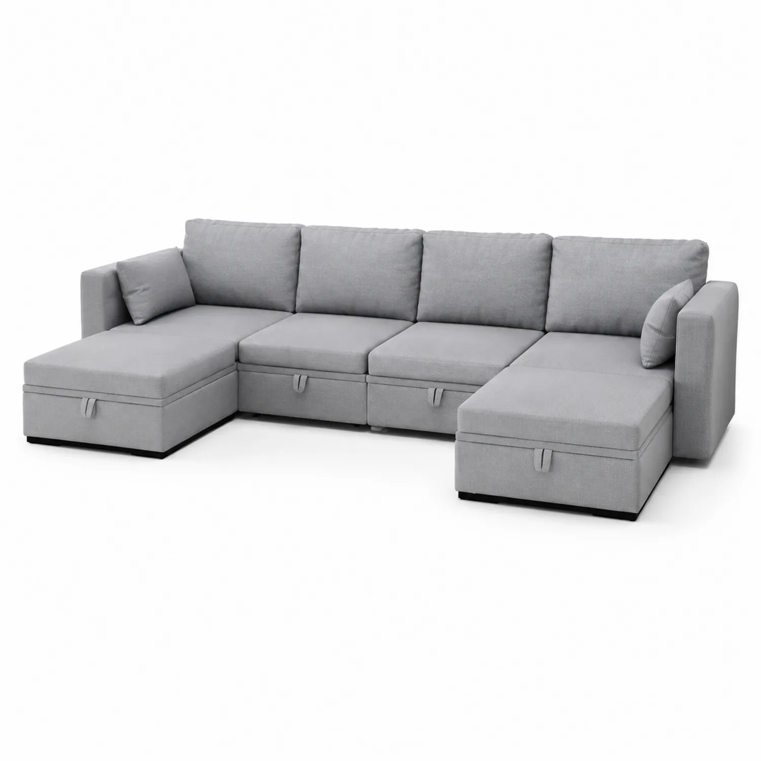 Ecksofa L-Form Grau Polyester Holzrahmen