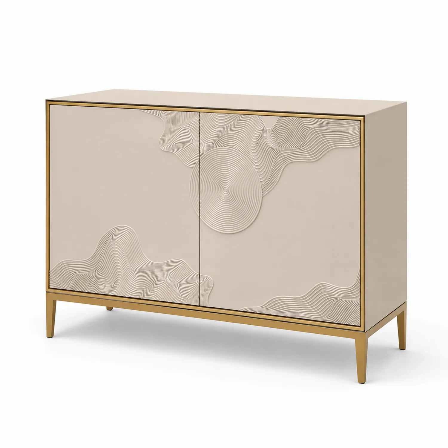 Rechteckige Kommode Beige MDF mit Metallrahmen