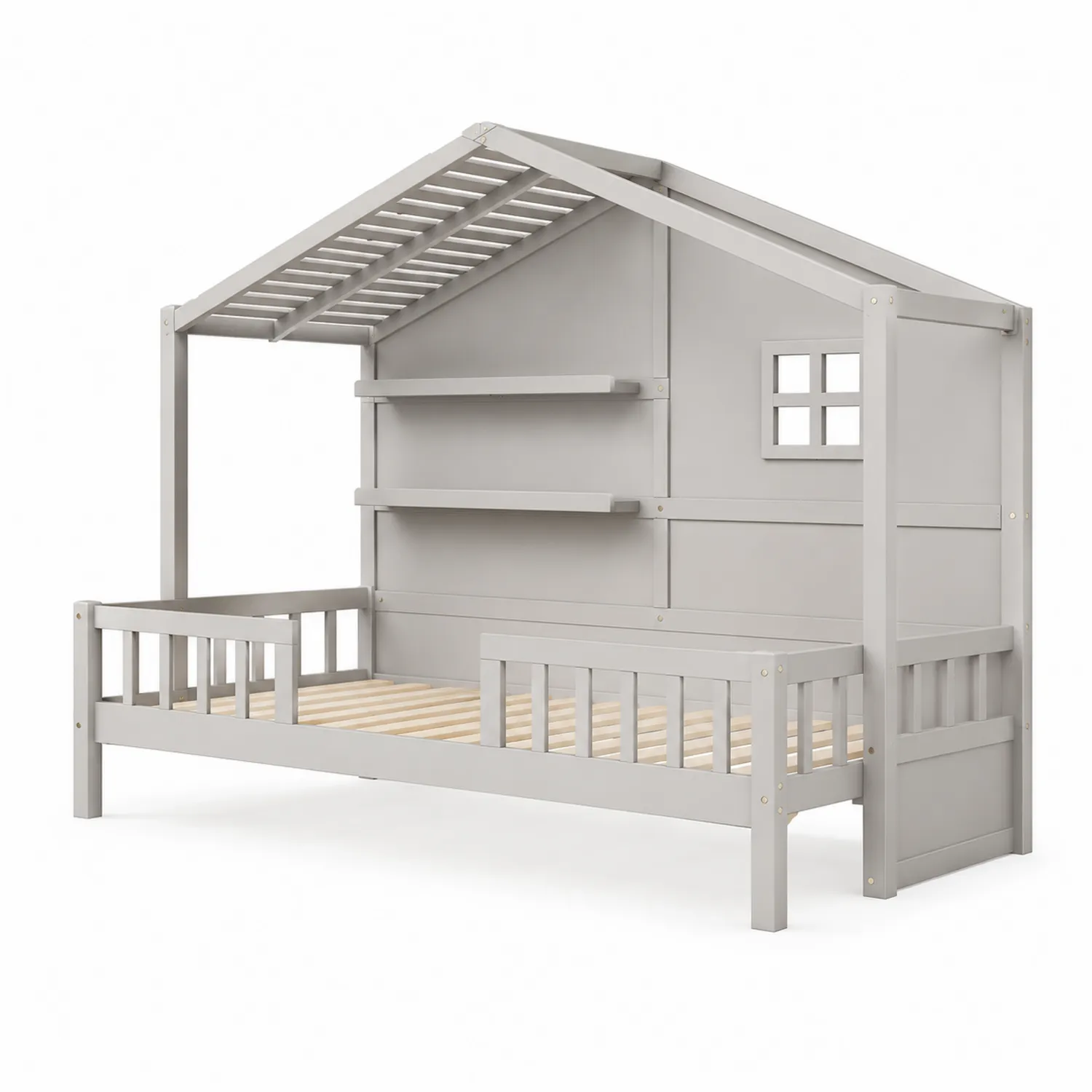 Kinderbett Hausform Grau Kiefer Massivholz
