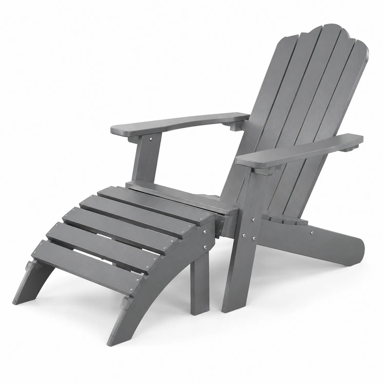 Holz Outdoor-Liegestuhl mit abnehmbarem Fußhocker Grau