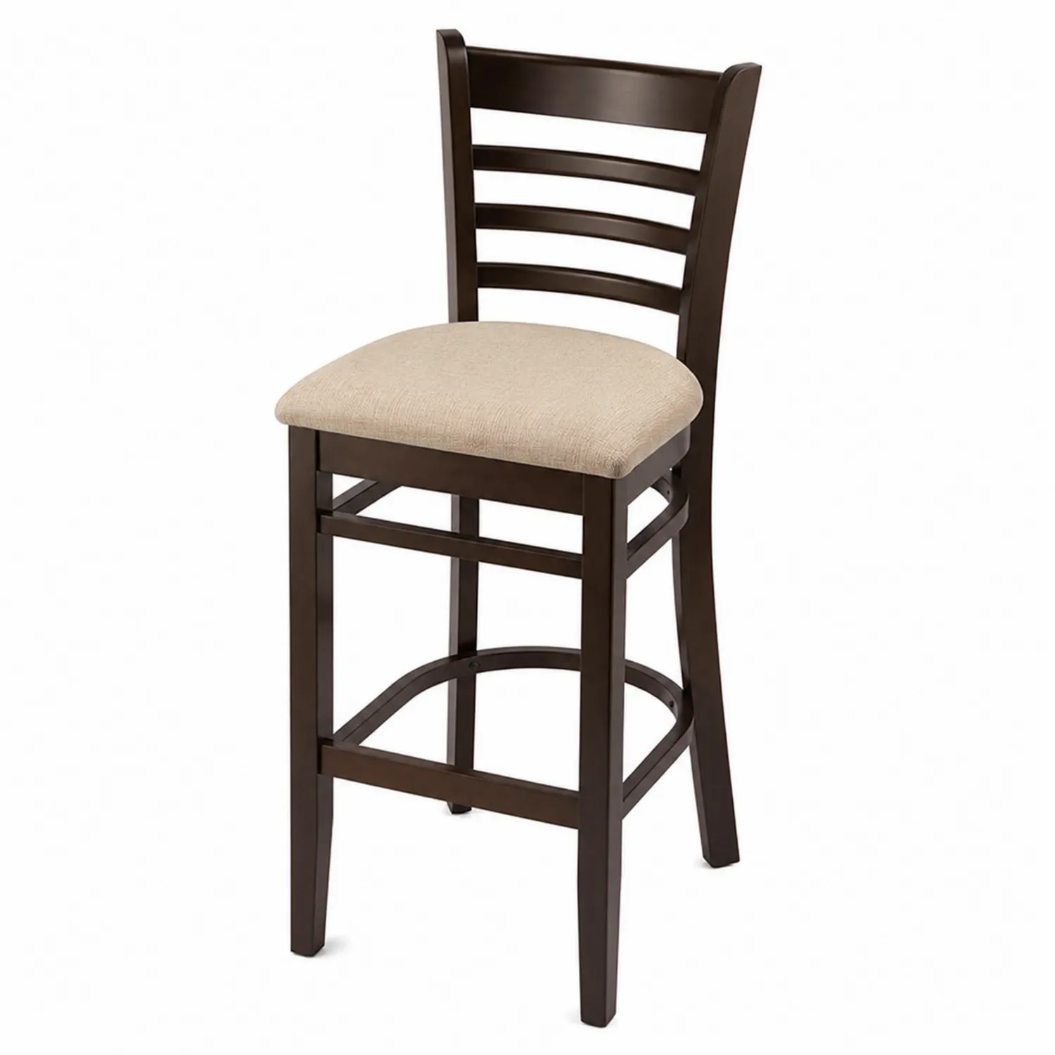 Holzhocker Dunkelbraun mit Polyestergewebe Sitz Beige 75 cm