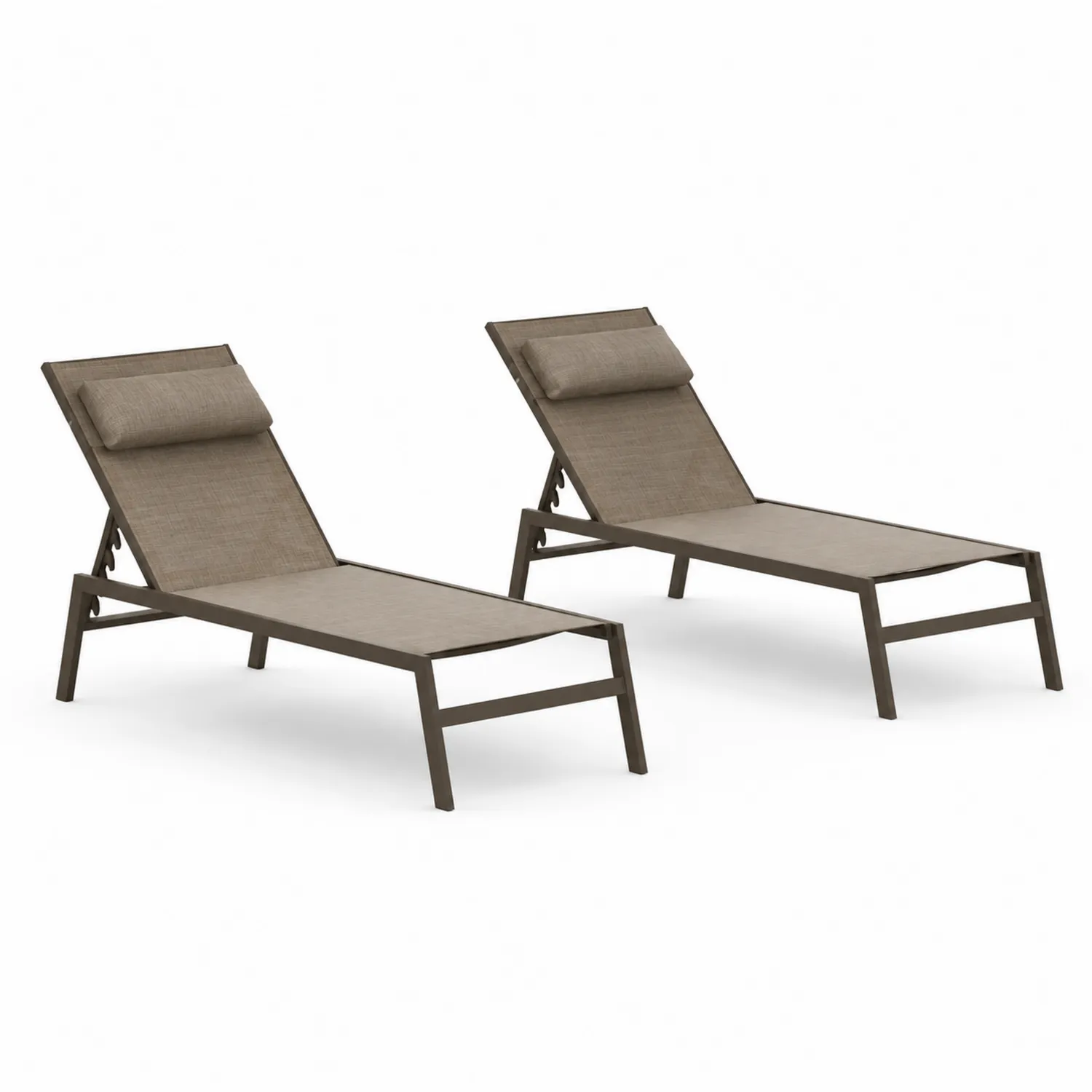 2er Set Outdoor-Liegestühle Aluminium Textilene Braun