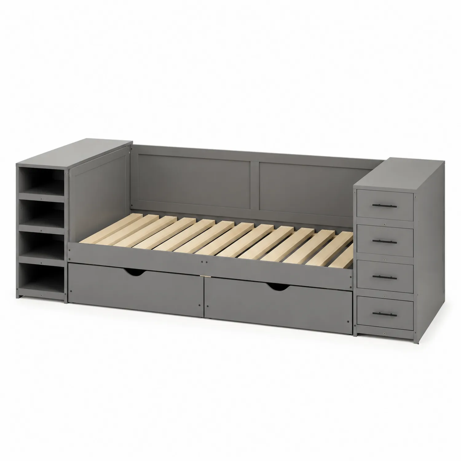 Einzelbett mit Stauraum MDF Grau 200x90 cm