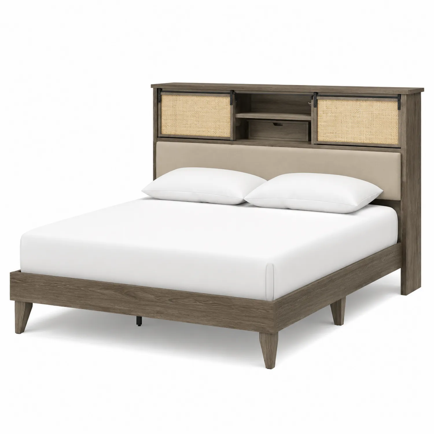 Holzbett mit Kopfteil und Stauraum Braun Beige 200x180 cm