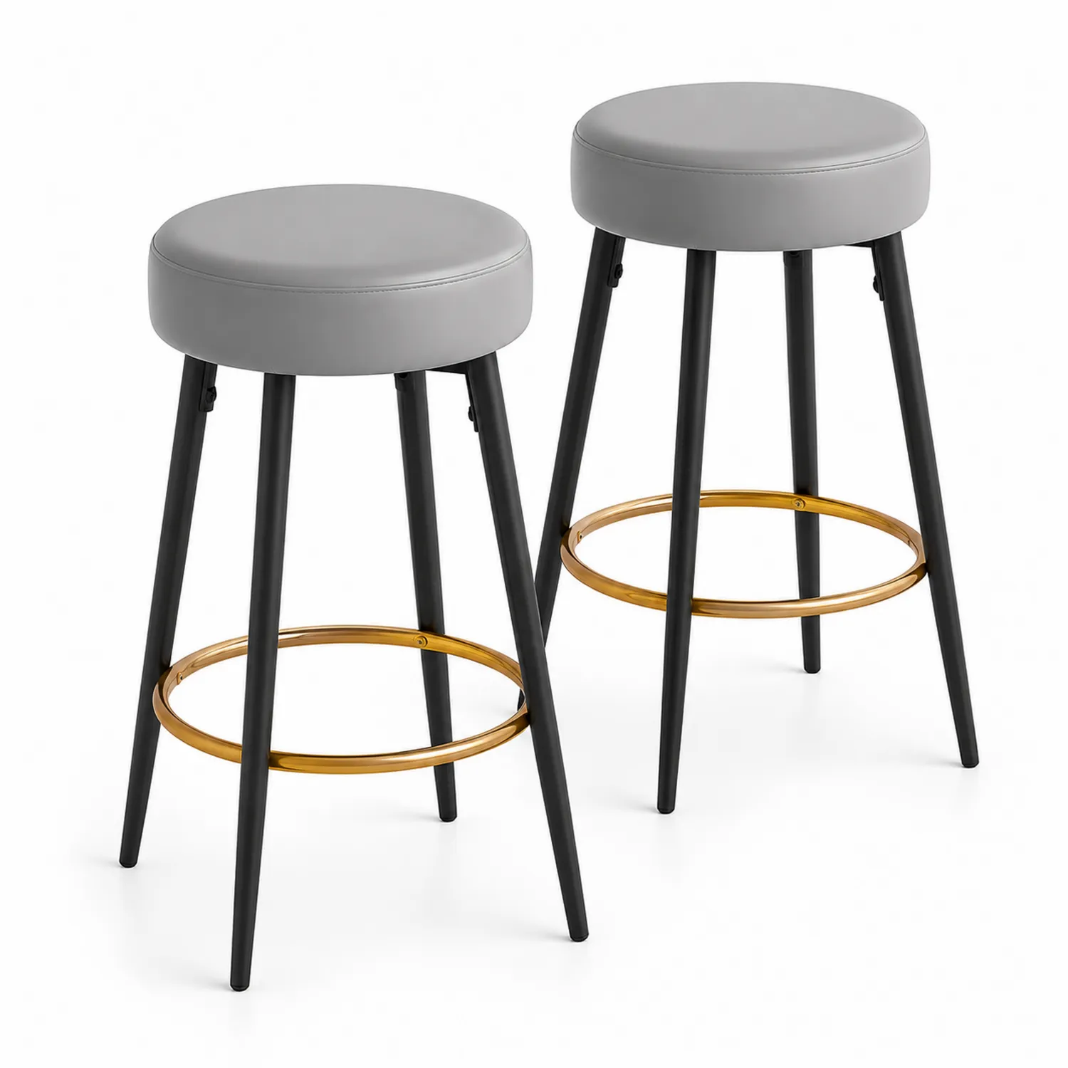 2er Set Barhocker Grau Kunstleder Metallgestell
